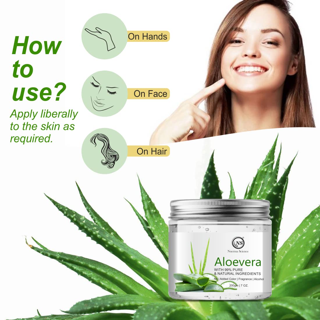 Nuerma Science Crystal Clear Aloe Vera Gel for Face & Hair Care - 200g with Pure Aloe Vera & Vitamin E - Hydrates, Soothes Skin & Repairs Damaged Hair - Perfect for Sunburn Relief, Daily Moisturizing & Scalp Treatment