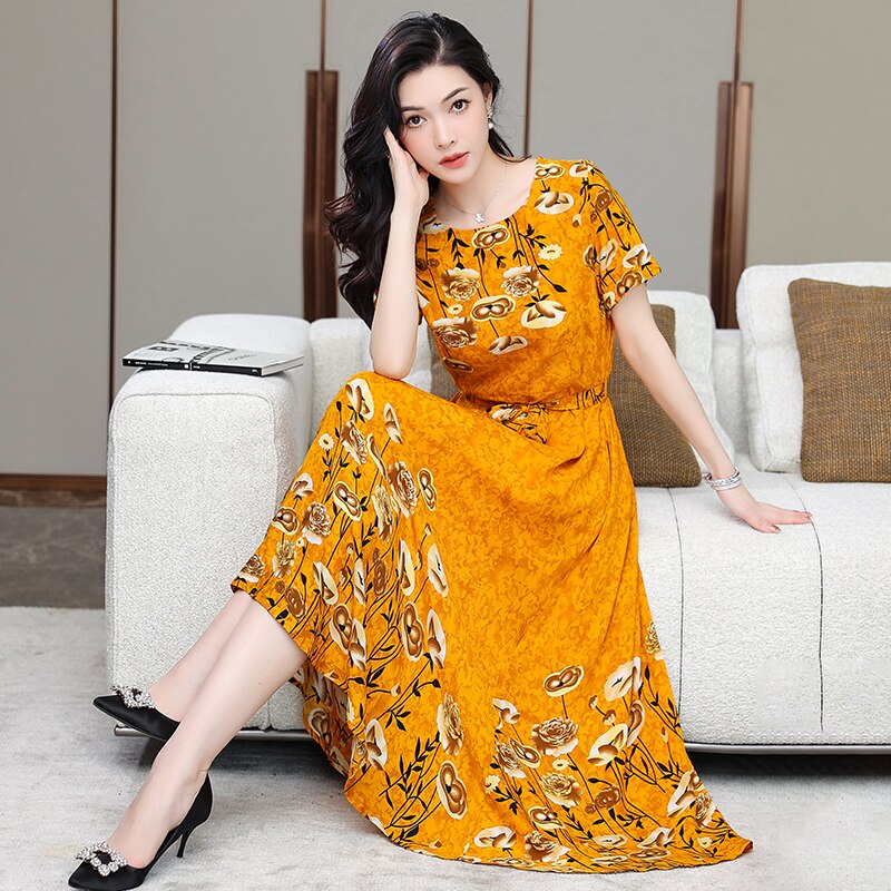 Floral Print O-Neck Women's Dresses - Elegant & Comfortable for Casual Wear, Office, and Special Occasions
