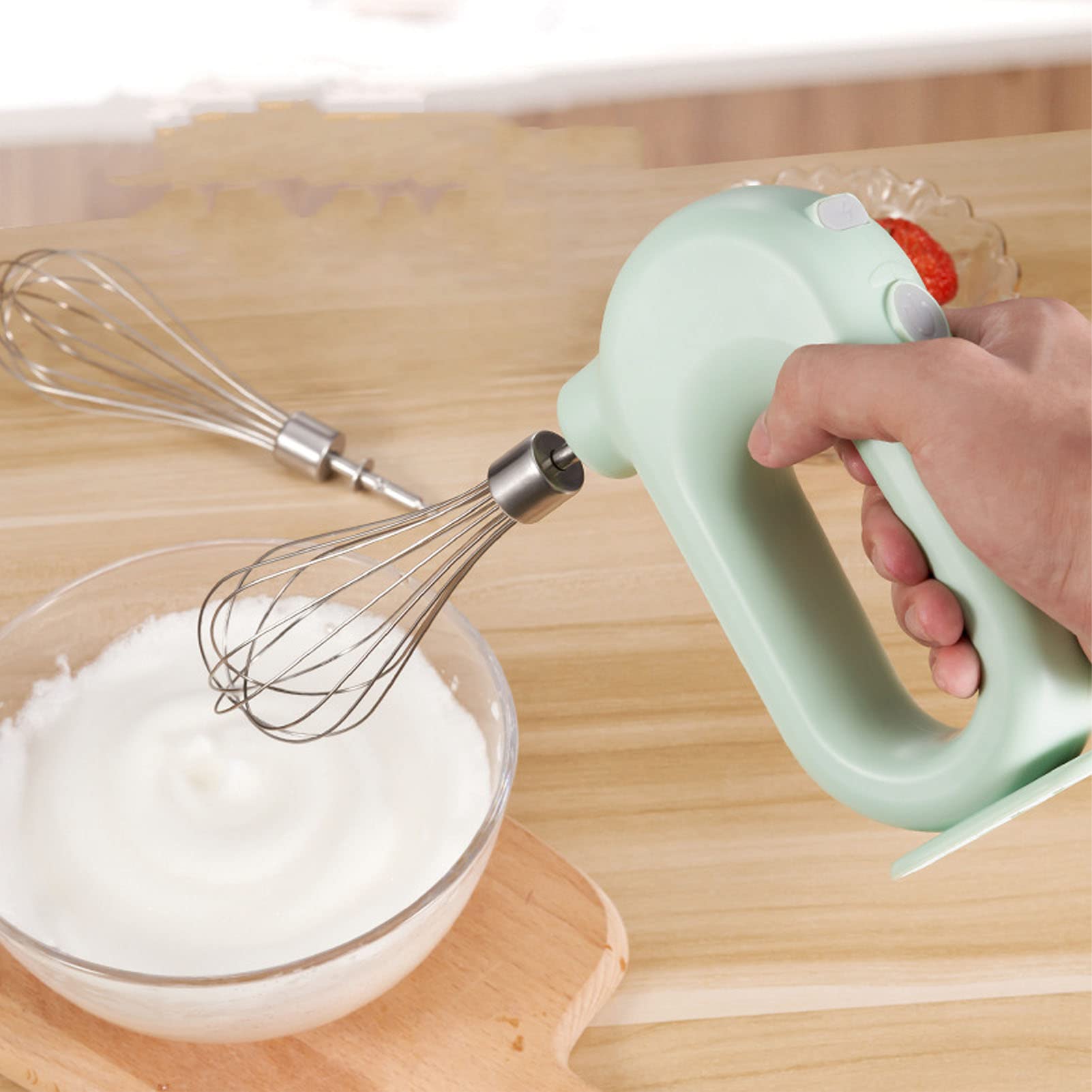 5V 20W Electric Hand Mixer - 3 Speed Anti-Slip Handle, Stainless Steel Milk Frother & Egg Beater for Baking, Cooking & Coffee Making | Perfect for Kitchen, Home & Professional Use (Green)
