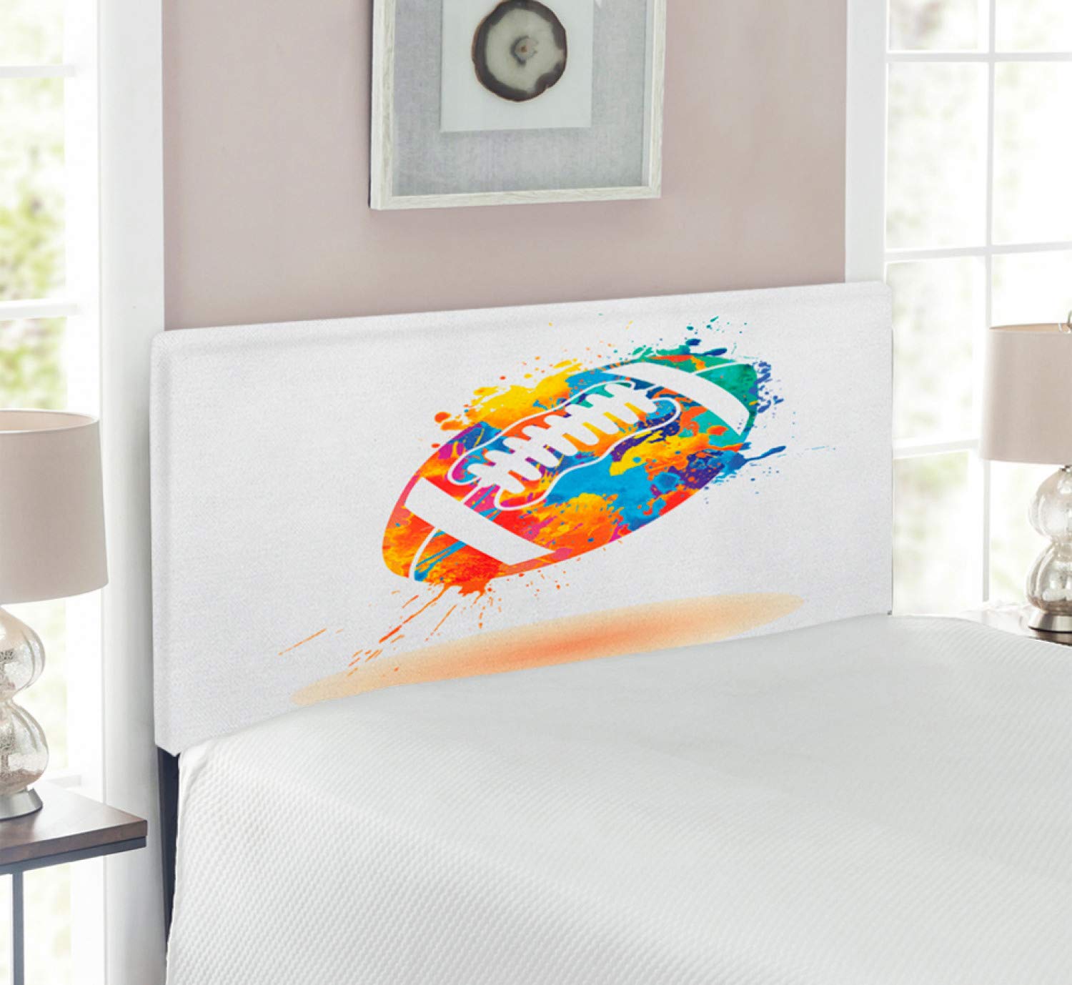 Ambesonne Rugby Sports Headboard - Upholstered Decorative Metal Bed Frame with Memory Foam, Twin Size, Multicolor Rainbow Brush Effect | Perfect for Sports-Themed Bedrooms, Kids Rooms & Game Rooms