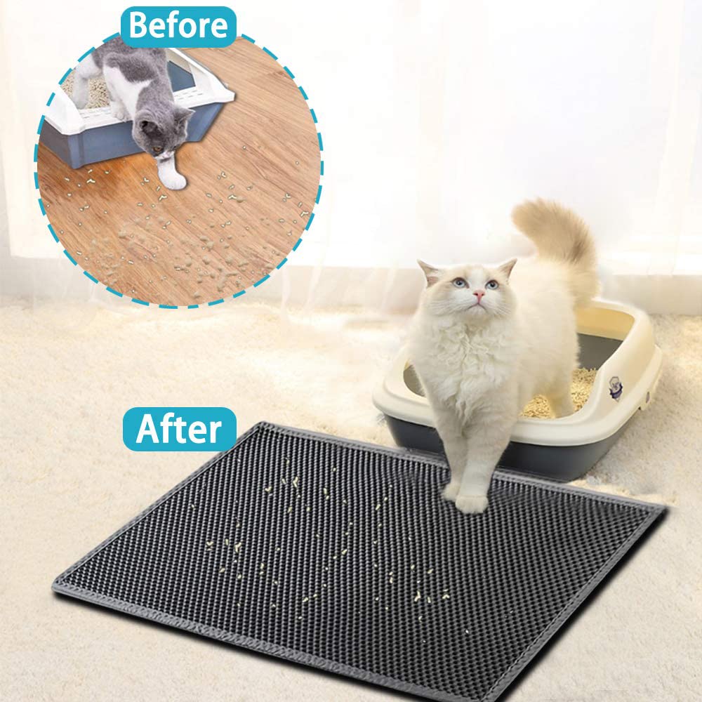 Small Cat Litter Box Mat - Non-Slip Plastic Kitty Litter Trapping Mat for Floors (15x24 Inches, Grey) | Easy to Clean & Durable | Perfect for Small Spaces & Multi-Cat Homes
