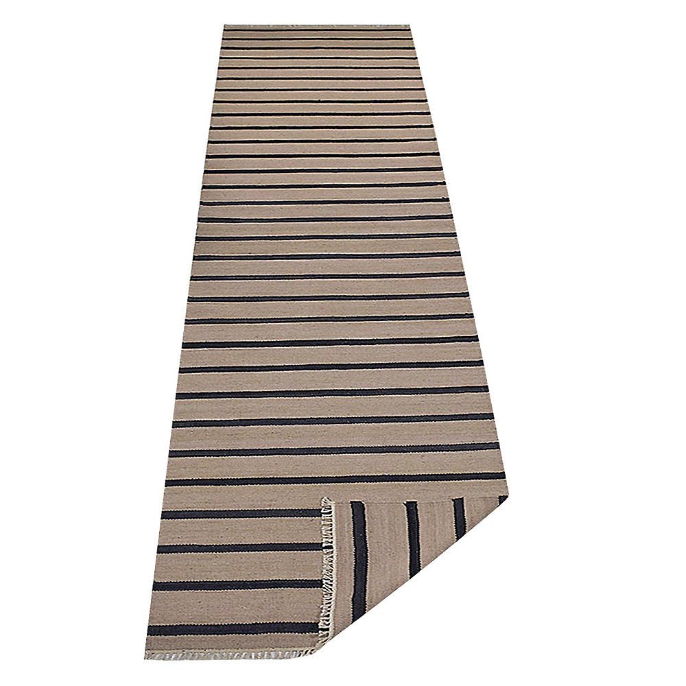 Hand Woven Flat Weave Kilim Wool Eco-Friendly Area Rug - 3'x13' Runner, Cream Charcoal, Contemporary Modern Design, Low Pile Handmade Carpet for Living Room, Hallway & Entryway | Sustainable Natural Fiber Floor Decor