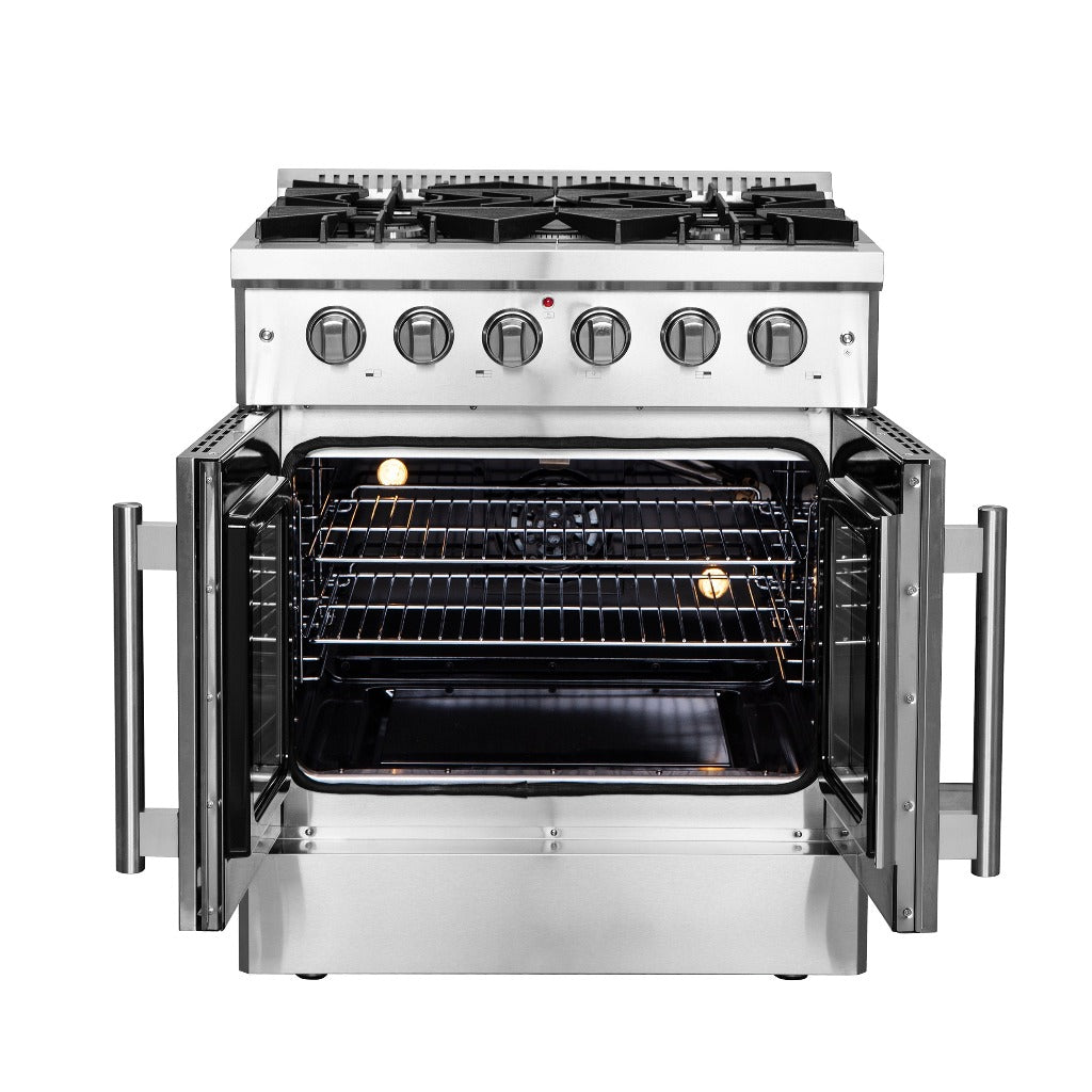Forno Galiano 30-inch 4.32 cu ft Freestanding Gas Range with French Doors - Stainless Steel (FFSGS6444 30) - Perfect for Modern Kitchens & Professional Cooking