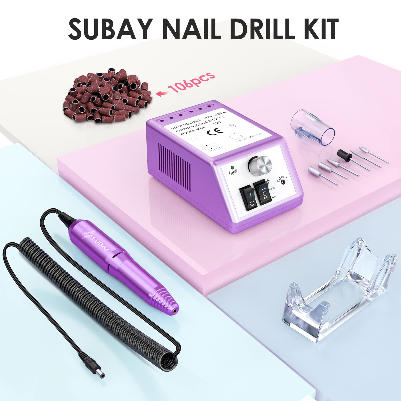 Professional Electric Nail Drill Machine Kit - Manicure Pedicure Tool with Sanding Bands for Toe & Finger Nail Care, Nail Art Filing & Shaping (Purple) - Perfect for Home Salon, Nail Technicians & DIY Beauty Enthusiasts