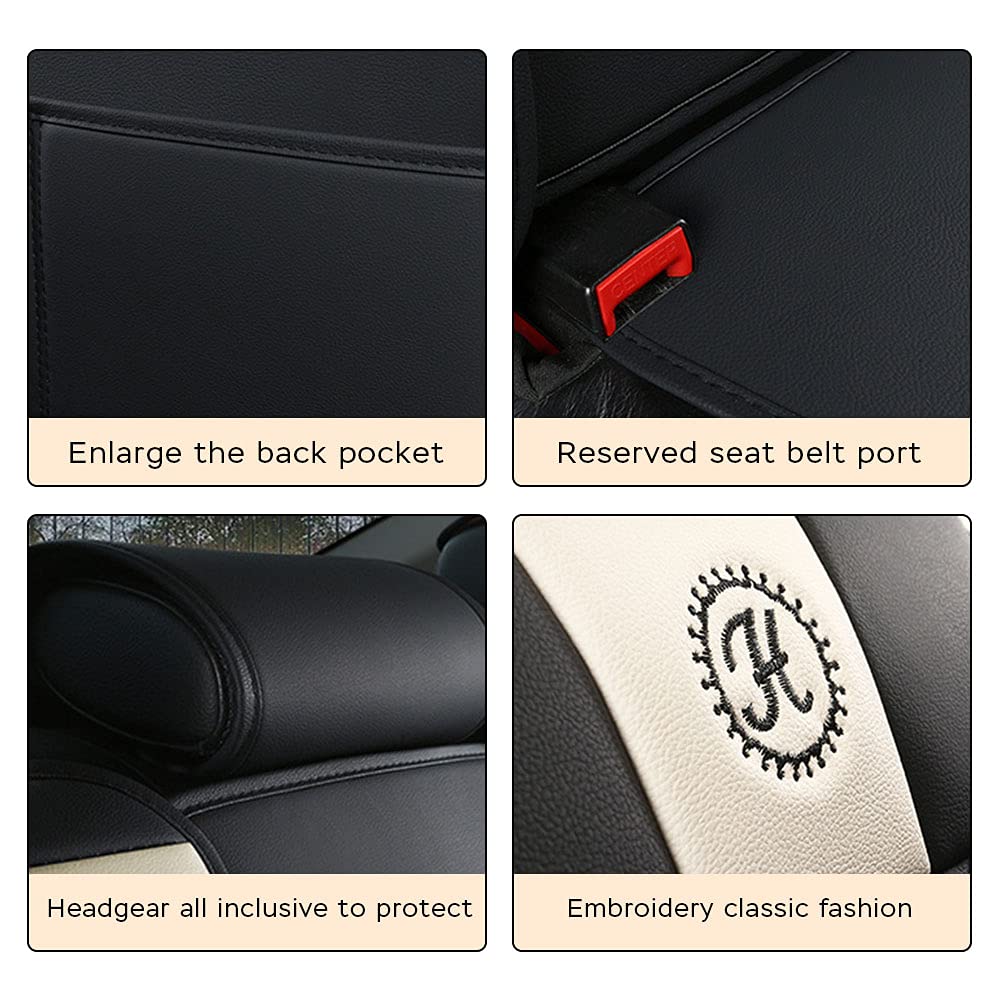 Premium Custom Leather Car Seat Covers for Toyota FJ Cruiser 2006-2017 - 5-Piece Set (Front & Rear) with Headrest & Lumbar Support - All-Weather Luxury Cushions in Black/Beige - Perfect for Road Trips, Daily Commutes & Off-Road Adventures
