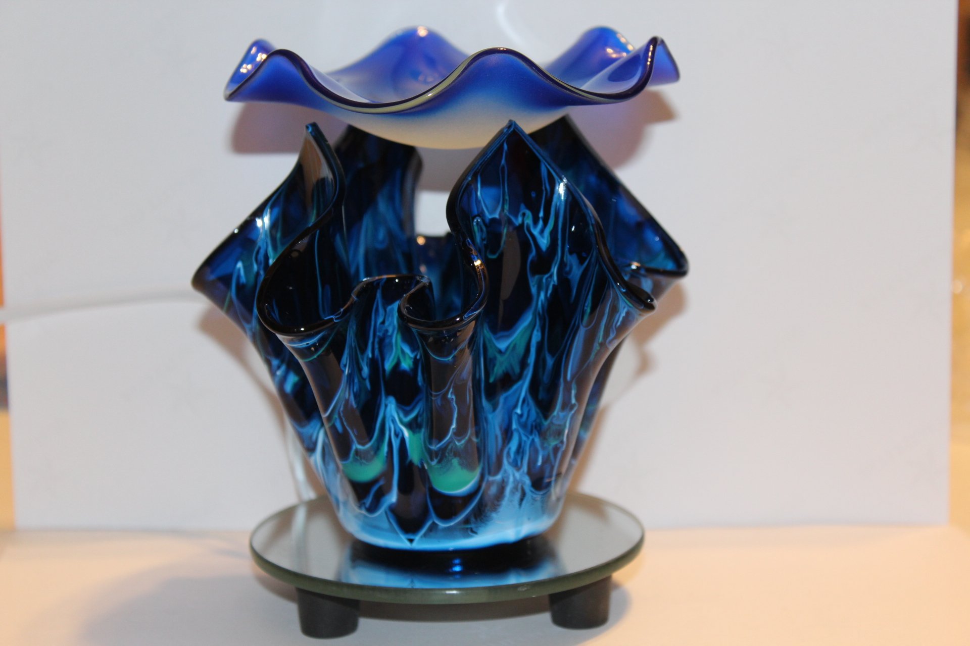 Electric Tart Burner Aroma Lamp Oil Warmer - Blue Tulip Shape with Dimmer Switch, 5.5
