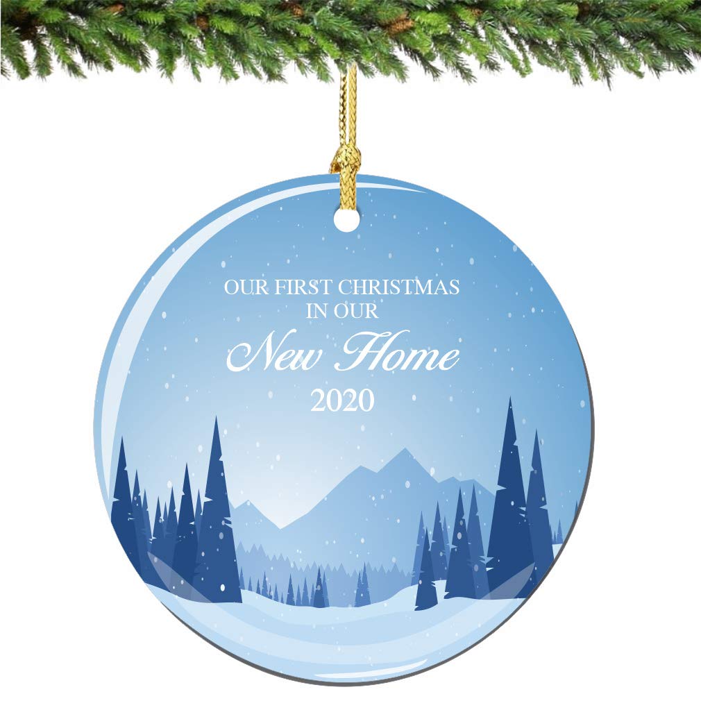 2022 Blue Wonderland Porcelain Christmas Ornament - First Christmas in New Home Gift for Couples, Housewarming Present for Newlyweds - Perfect for Holiday Tree Decorations and Wedding Anniversary Keepsakes