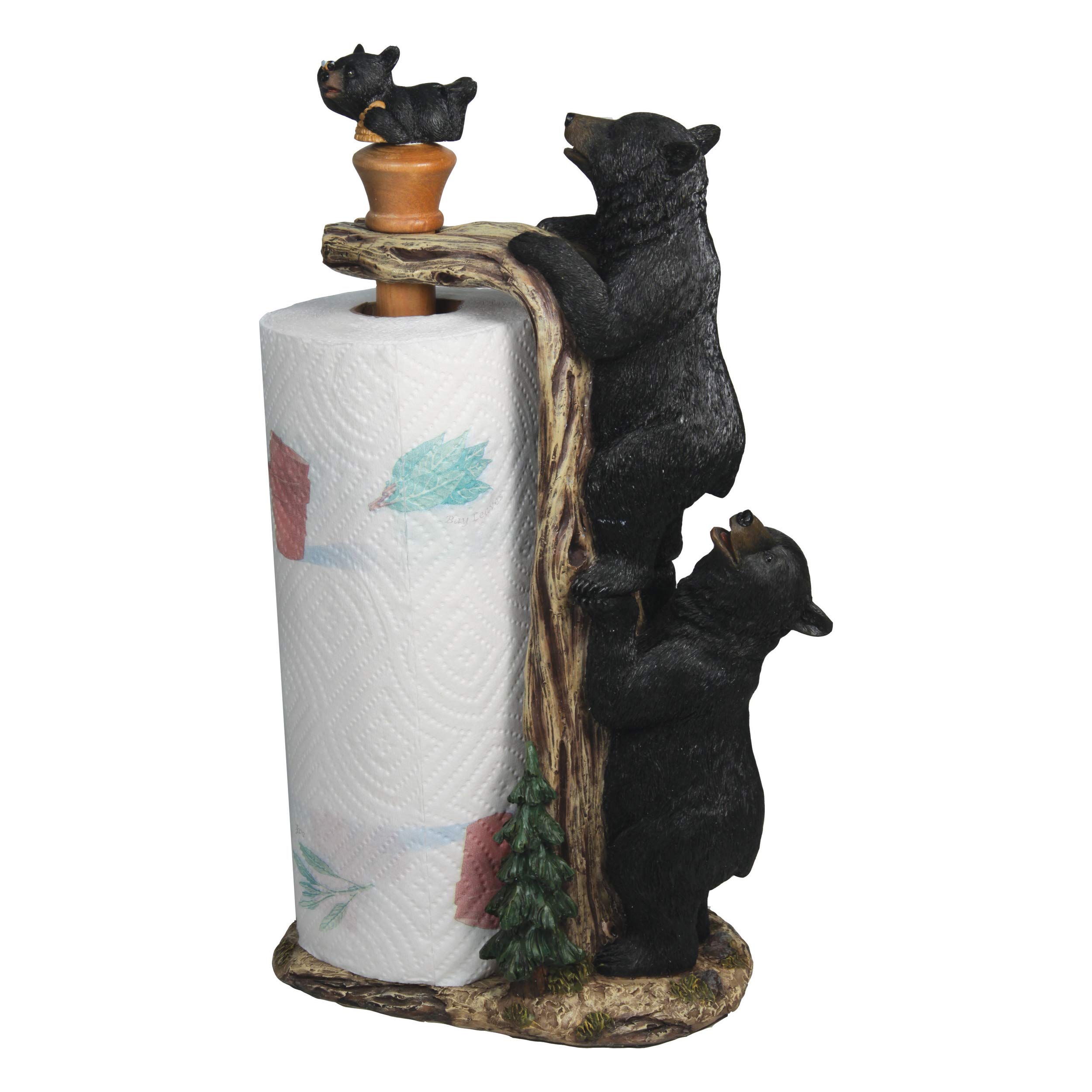 Rivers Edge Products Wooden Bear Resin Paper Towel Holder - Unique Countertop Napkin Roll Stand for Kitchen, Bathroom, or Office - Novelty Animal-Themed Giftable Home Decor