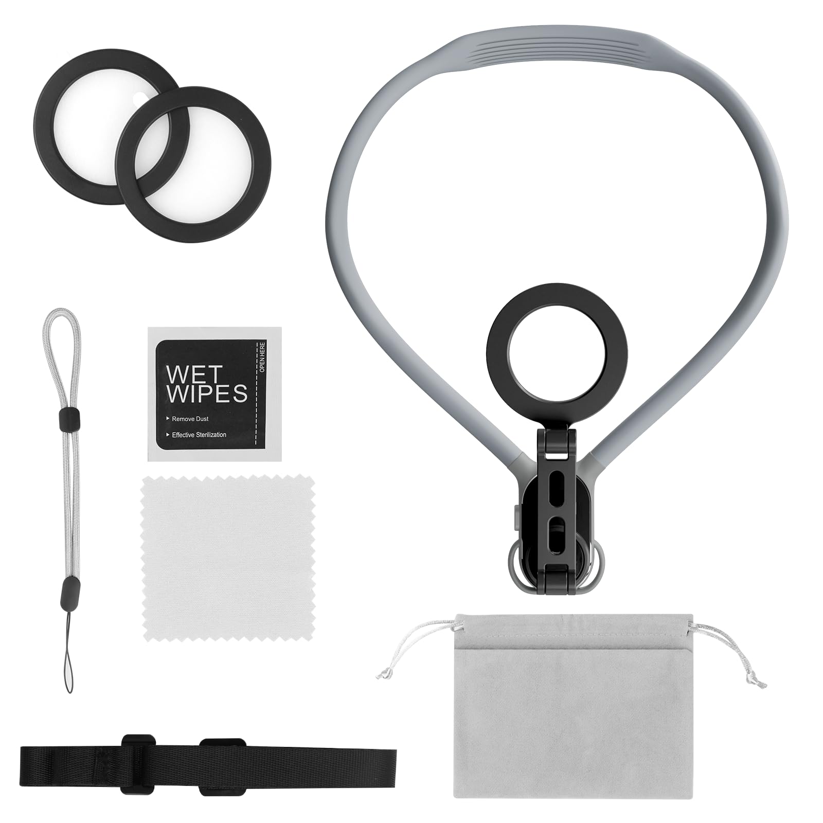 2024 Magnetic Neck Phone Mount - Hands-Free POV/Vlog Phone Holder with Anti-Shake Chest Strap for iPhone & Android (Grey) | Perfect for Recording, Live Streaming, Cooking, Workouts & Outdoor Activities