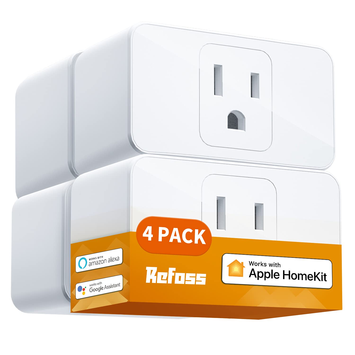 Refoss 4-Pack Smart WiFi Outlet - Compatible with Apple HomeKit, Alexa, Google Assistant & Siri - 15A Timer & App Remote Control for Home Automation - Perfect for Smart Lighting, Appliances & Energy Saving
