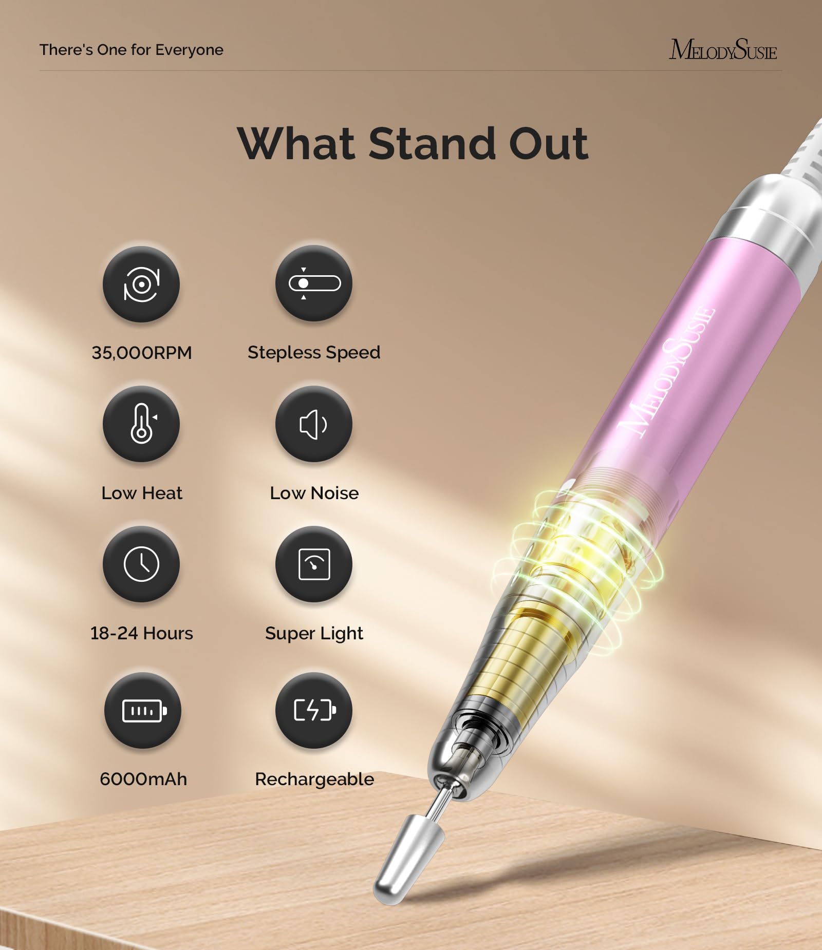 MelodySusie Professional Nail Drill 35000 RPM - Rechargeable Electric Nail File for Gel Polish Removal | Fast Cooling & Quiet Manicure Tool | Portable E-File for Home & Salon Use | Perfect for DIY Nail Art & Professional Pedicures (Model MM400D)