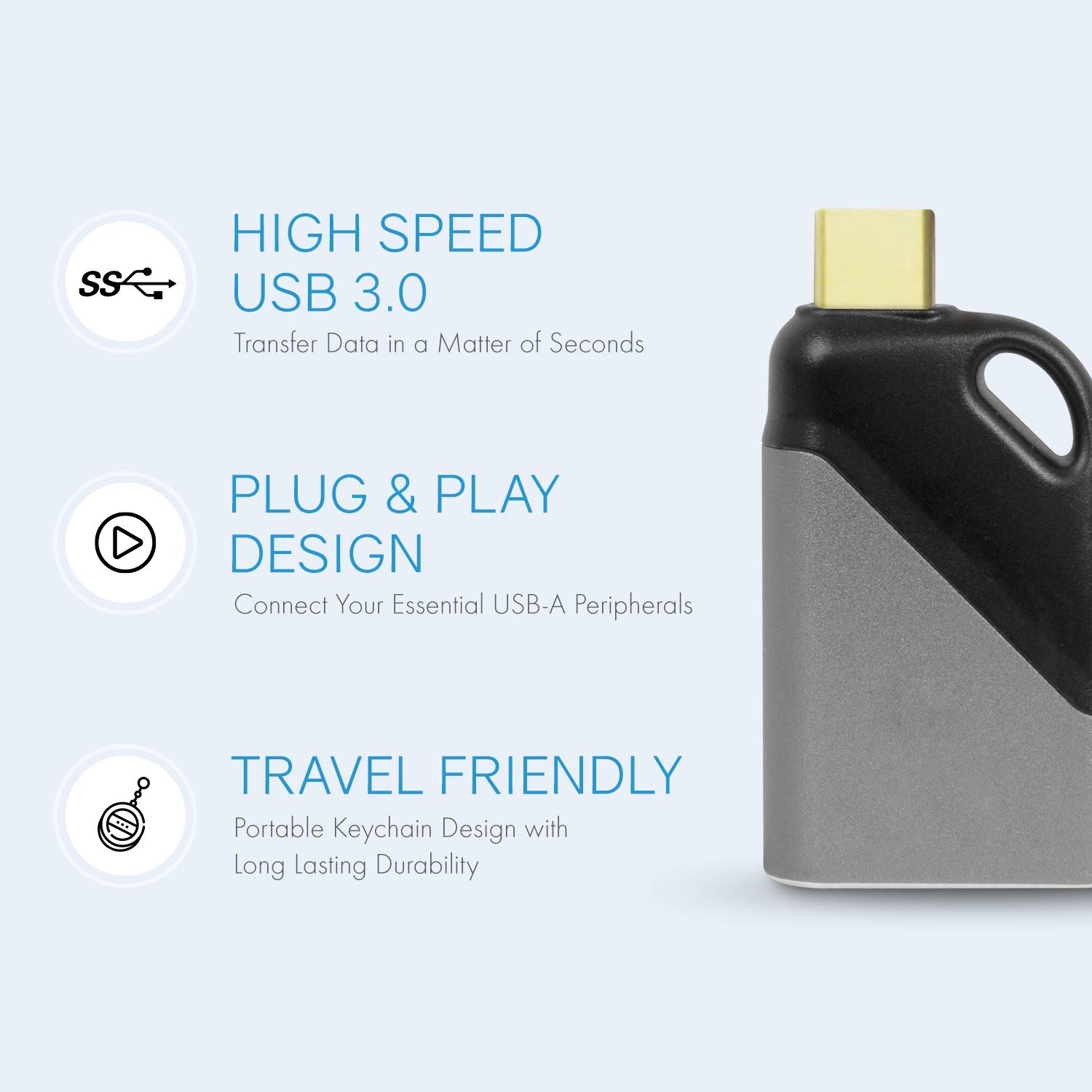 Realm USB-C to USB-A Travel Adapter - High Speed Data Transfer Cable (480Mbps) for MacBook, iPad, Samsung Galaxy - Compact USB 3.0 Converter for Travel, Office & Home Use - Black (RLMH10BK)