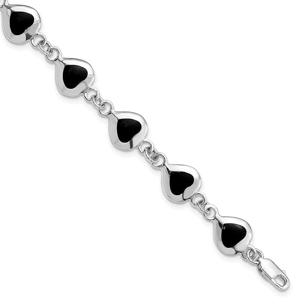 Diamond2Deal Sterling Silver Heart Onyx Bracelet for Women - 7