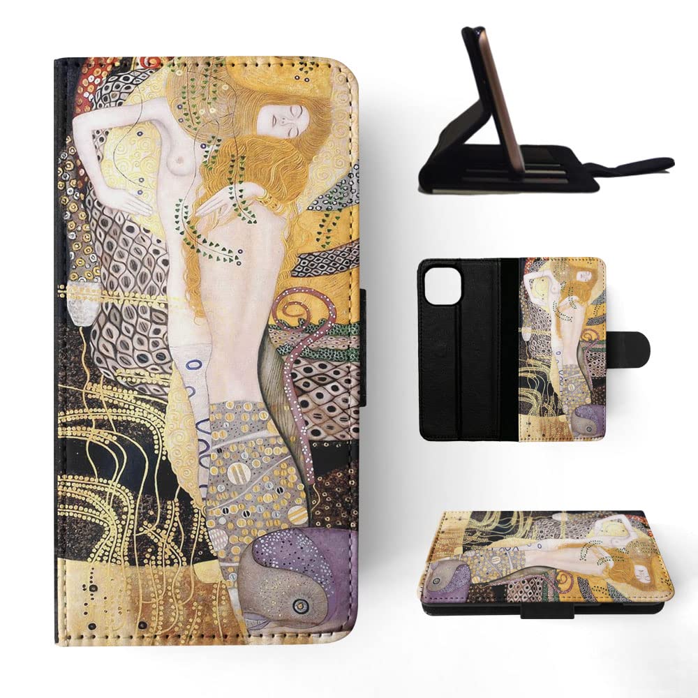 Gustav Klimt Water Serpents I Art Painting Flip Wallet Phone Case for Apple iPhone 12 & 12 Pro - Stylish Protective Cover for Everyday Use & Travel