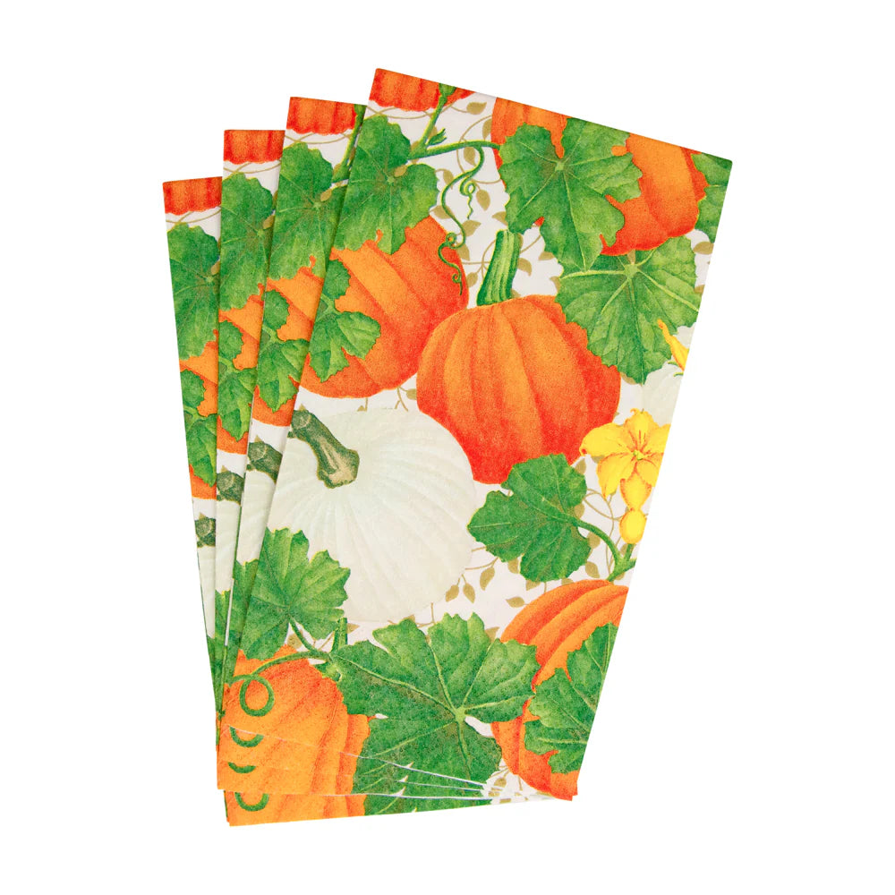 Premium Caspari Pumpkin Chintz White Guest Towel Napkins - Set of 15 - Elegant Dinner Party, Holiday Table Setting & Wedding Reception Essentials