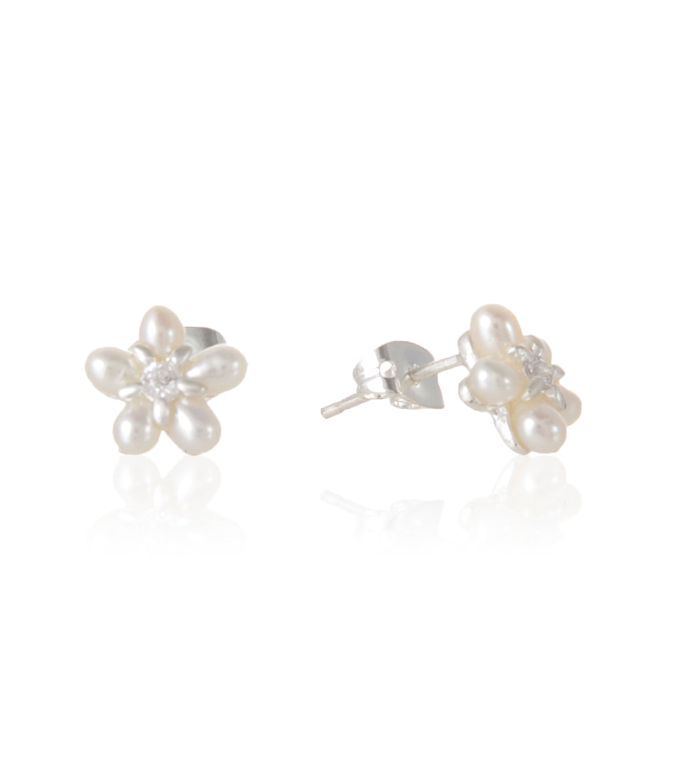 Pearl Plumeria Flower Earrings for Women - Elegant Cubic Zirconia Stud Earrings - Perfect for Weddings, Parties & Summer Outfits (MJHC50028)
