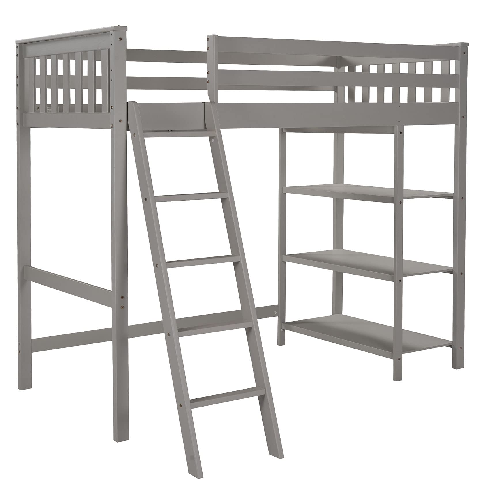 Twin Size Loft Bed with Storage Shelves - Pine Wood Loft Bed Frame for Kids, Teens & Adults - No Box Spring Needed - Space Saving Design - Perfect for Small Bedrooms, Dorms & Studio Apartments