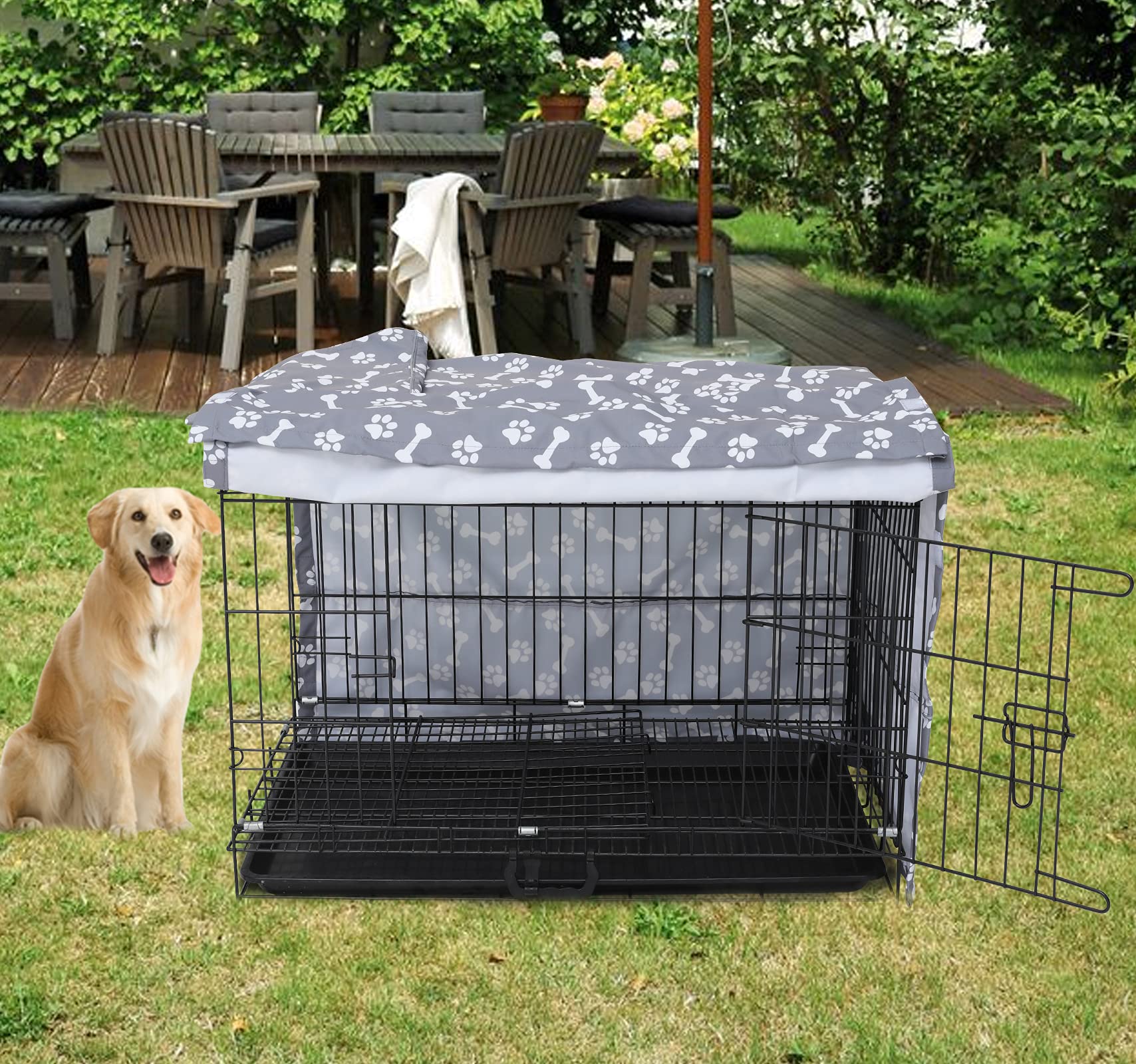 **Heavy Duty Waterproof Nylon Dog Crate Cover for 48-Inch Wire Crates - Easy On/Off & Adjustable - GrayPaw (Cover Only) - Perfect for Travel, Home Use & Kennel Protection**
