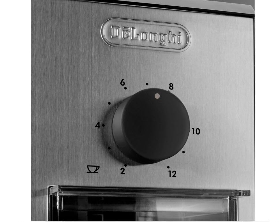 De'Longhi Stainless Steel Burr Coffee Grinder - Adjustable Coarseness for Espresso, Drip & French Press - Perfect for Home Baristas & Coffee Enthusiasts (Silver)
