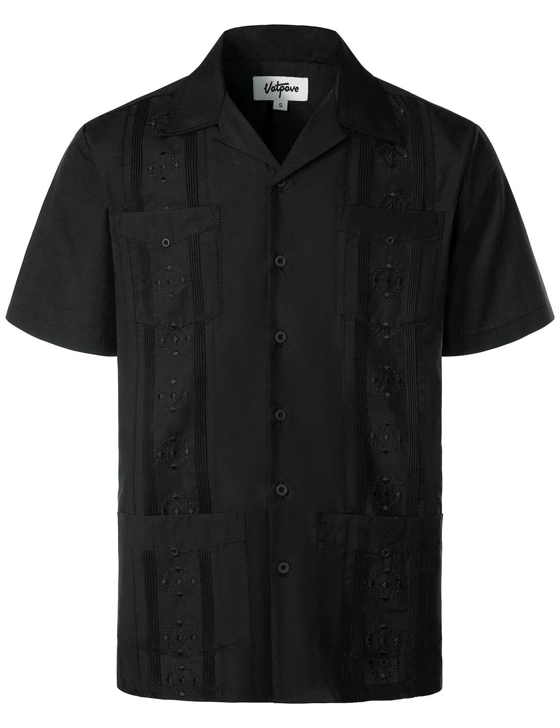 VATPAVE Men's Embroidered Cuban Guayabera Shirts - Casual Short Sleeve Button Down Shirt for Beach, Summer & Tropical Vacations - Lightweight Breathable Linen Blend Fabric