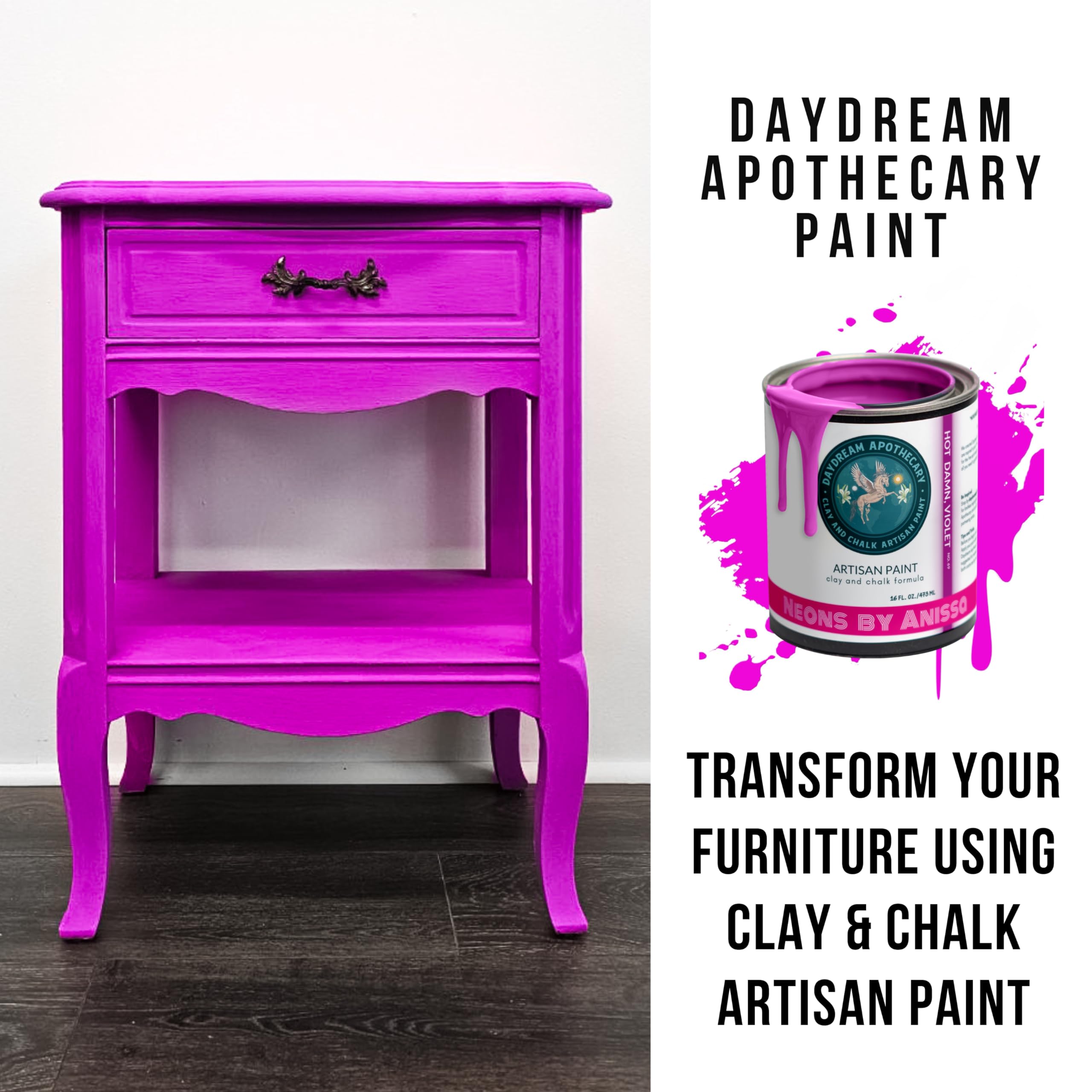 Premium Matte Neon Purple Chalk & Clay Paint - 16oz for Furniture, Wood, DIY Projects & Home Décor | Non-Toxic Artist & Crafter Paint | Perfect for Upcycling, Crafting & Creative Wall Art
