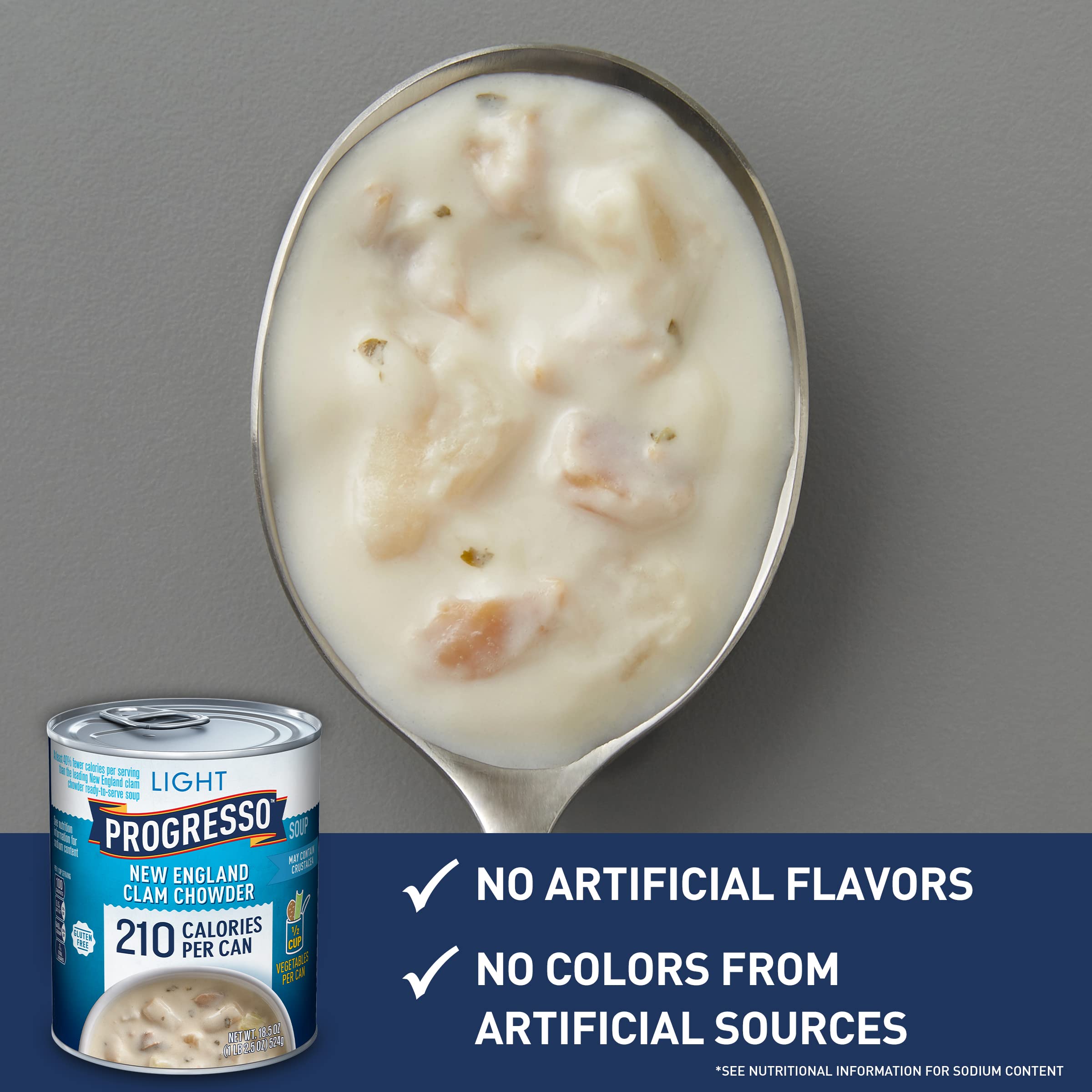 Progresso Light New England Clam Chowder Soup - Gluten Free, Low Calorie, 18.5 oz Can (Pack of 12) | Healthy Canned Soup for Quick Lunches, Camping & Emergency Food Storage