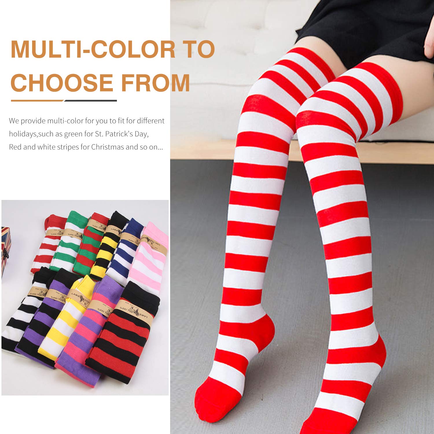 Raylarnia Women's Extra Long Opaque Striped Over Knee High Socks - Fashionable Thigh High Stockings for Winter, Fall & Office Wear - Perfect for Boots, Dresses & Cold Weather Outfits