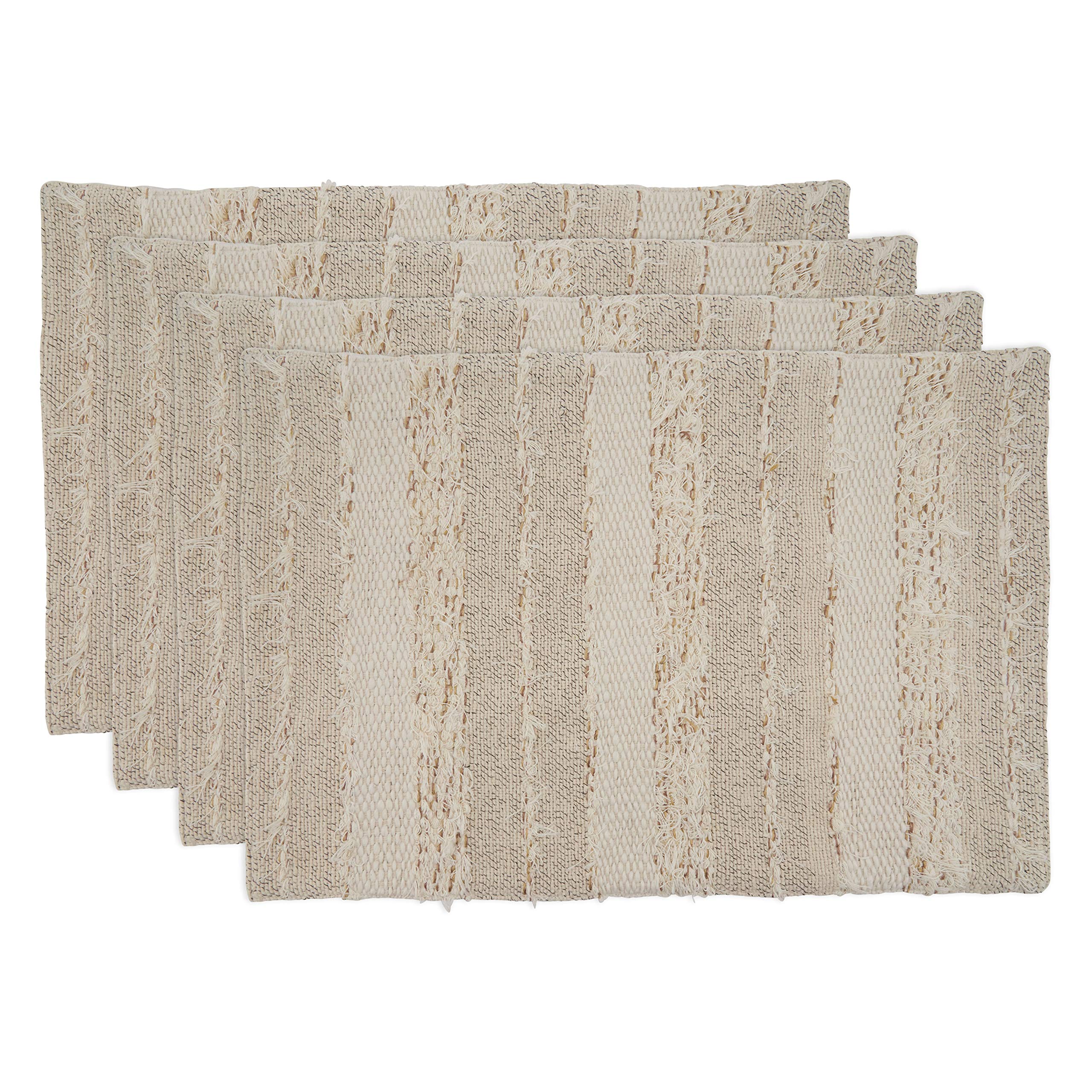 Stylish Fringe Stripe Design Placemats Set of 4 - Waterproof & Washable Table Mats for Dining, Kitchen, Party Decor - Perfect for Home, Restaurant, and Outdoor Use