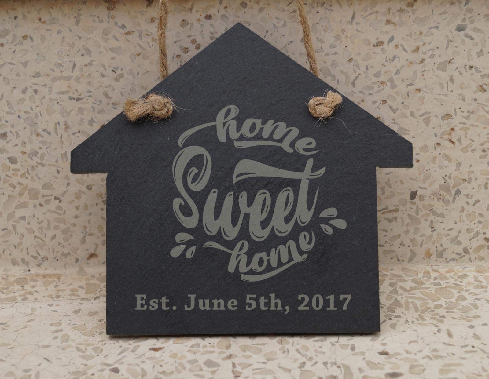 Personalized 'Home Sweet Home' Engraved Slate Christmas Ornament - Custom Housewarming Gift with Hanging String | Perfect for Holiday Decor, New Home Gifts & Memory Keepsakes