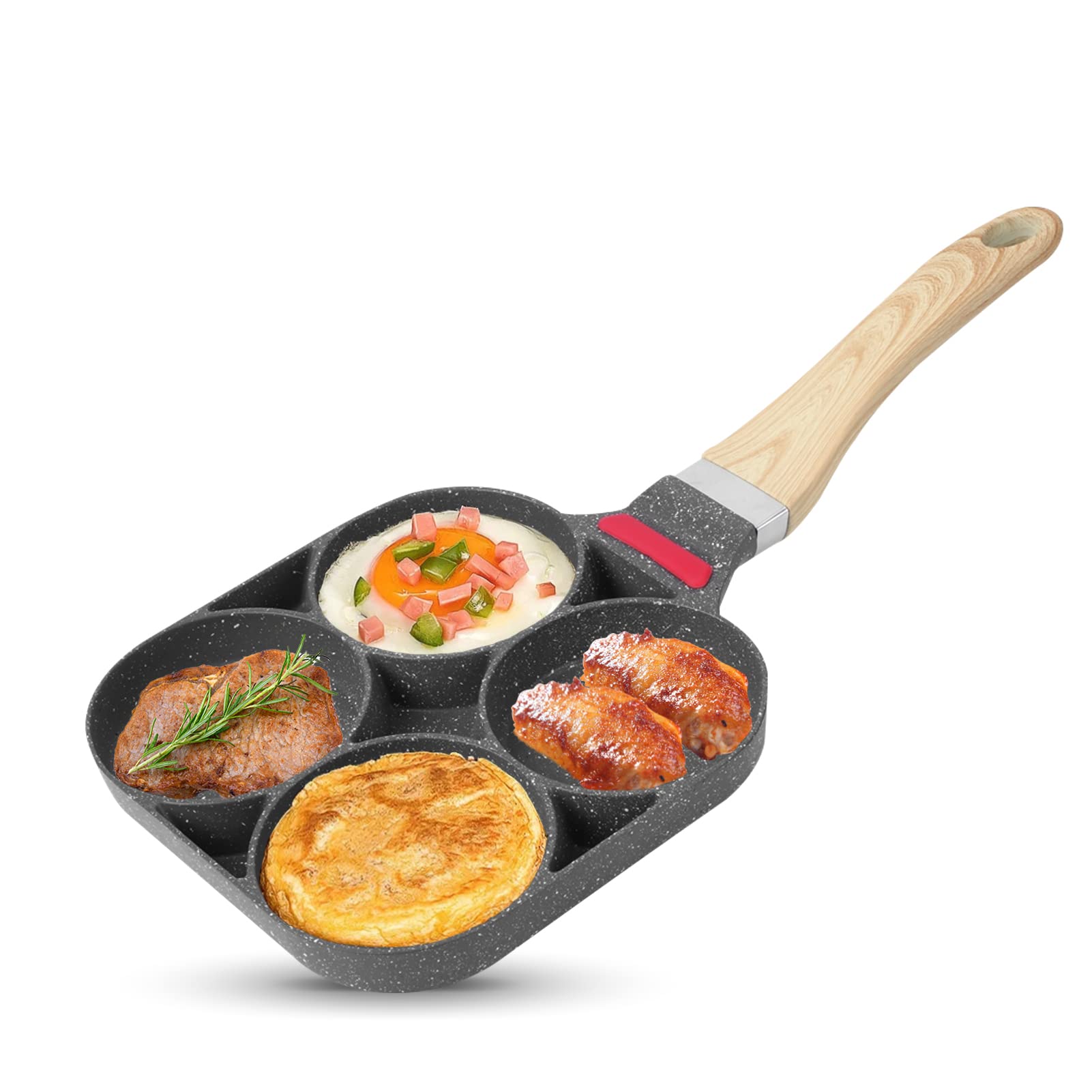 Nonstick 4-Hole Pancake Pan - Universal Aluminum Egg Frying Pan for Pancakes, Omelettes, Burgers & Crepes - Perfect for Breakfast, Brunch & Family Cooking