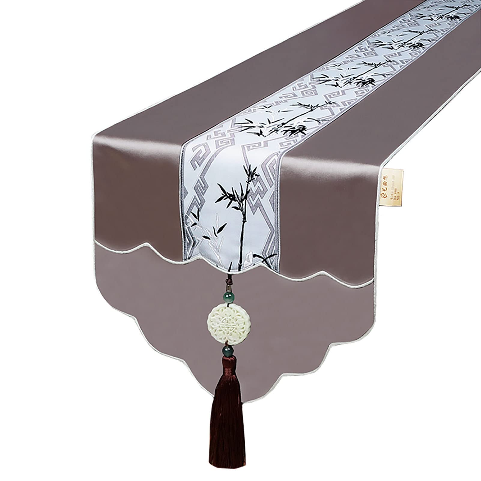 Premium Gray Embroidery Table Runner with Tassels, Non-Slip Washable Dresser Scarf for Home, Kitchen, Party, Wedding, and Dining Room Decor (34X200cm)