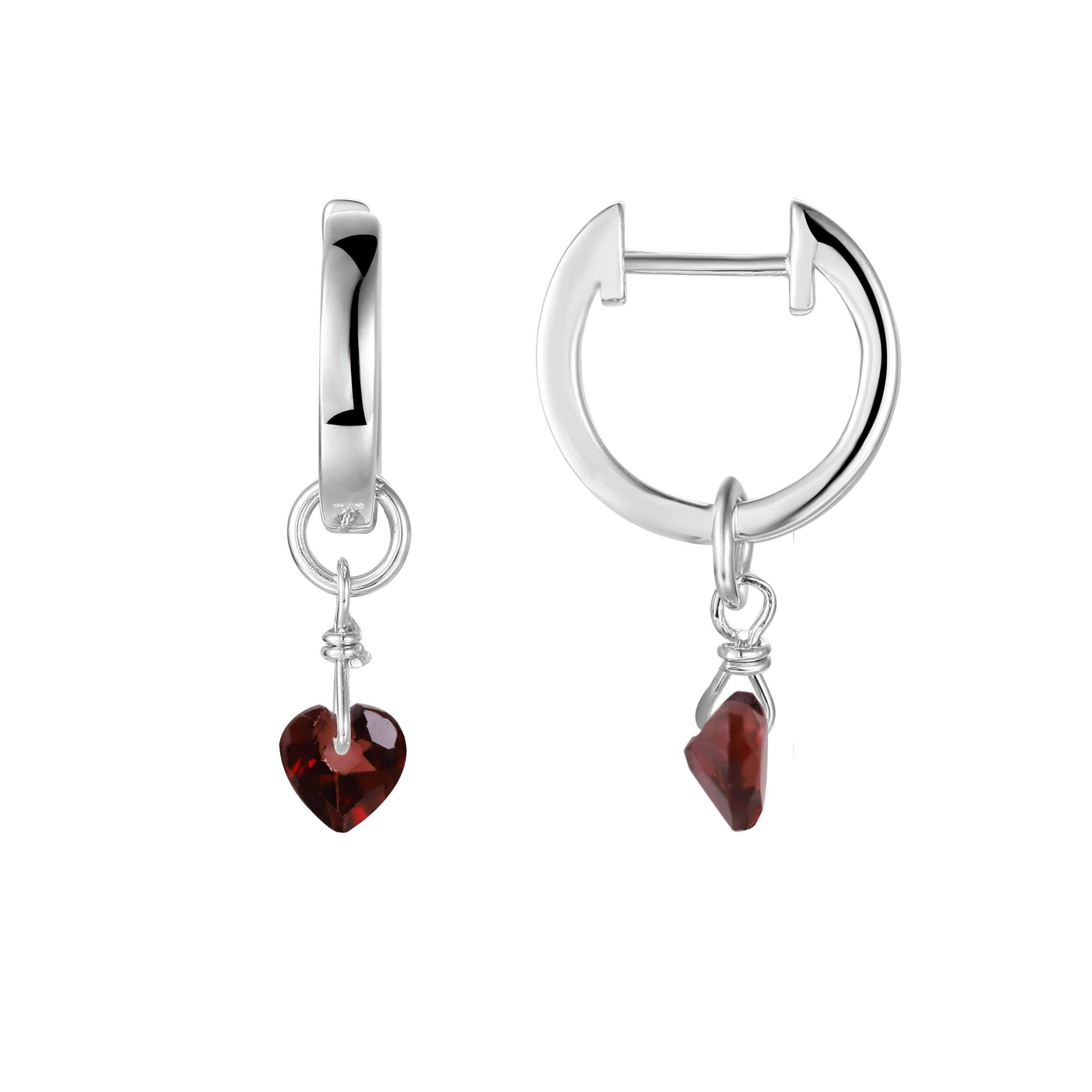 Garnet Heart Earrings for Women - Genuine Stone Dangle Jewelry - Valentine's Day Gift, Anniversary Present, Romantic Date Night Accessory
