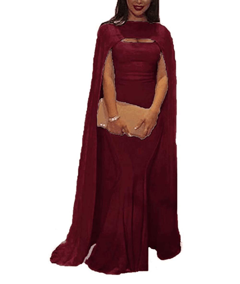 Elegant Emmani Women's Long Evening Dress with Detachable Cape - Mermaid Prom Gown for Formal Events, Weddings & Black Tie Occasions