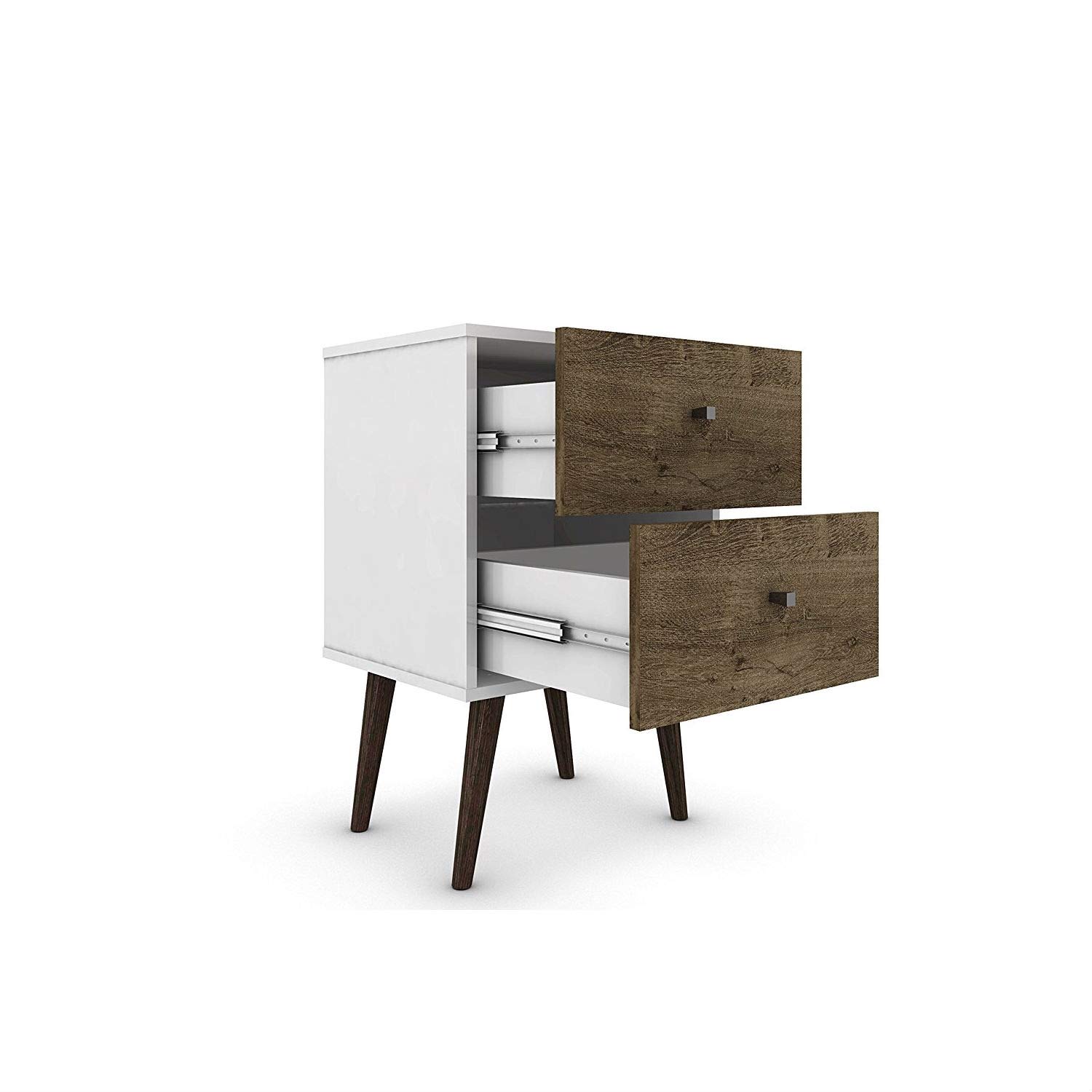 Modern Mid-Century Side Table Nightstand in White and Wood Finish - Stylish Bedroom & Living Room Accent Furniture for Home Decor