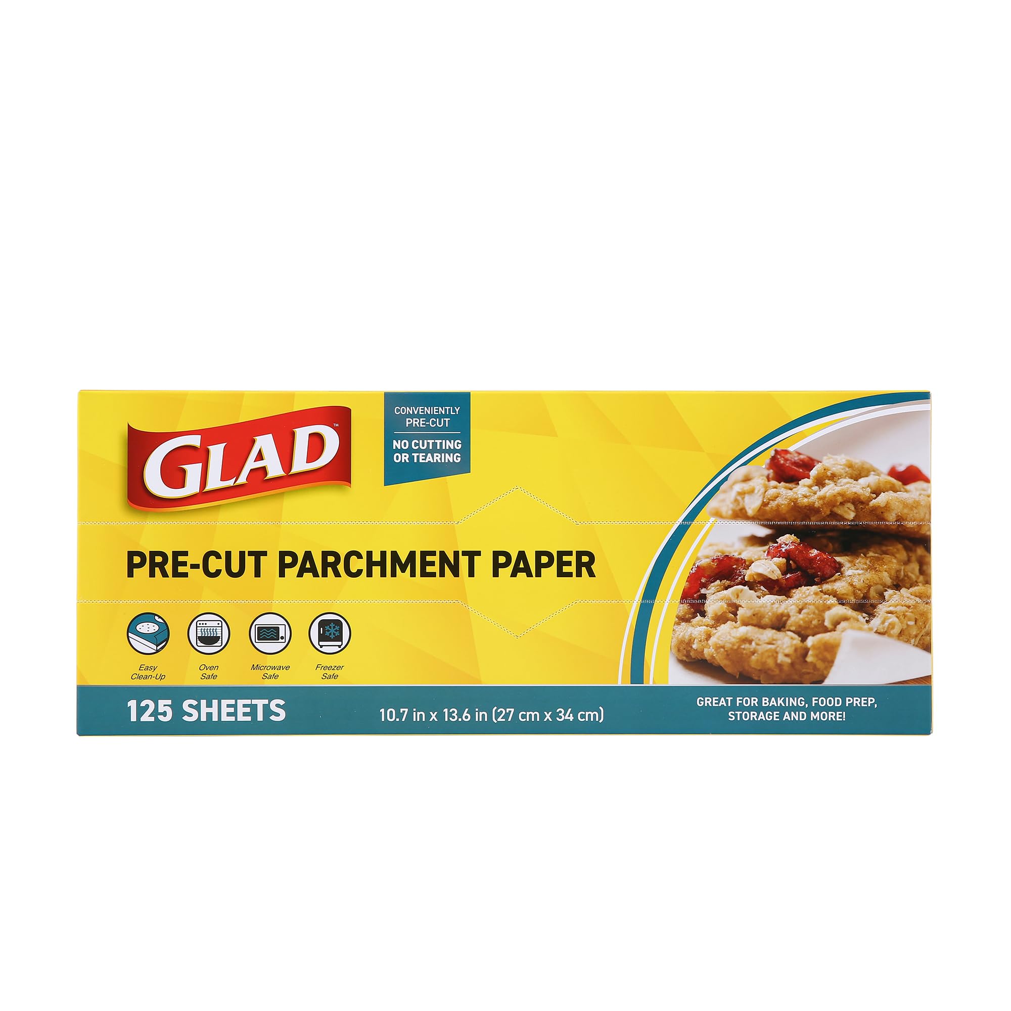 Glad Pre-Cut Parchment Paper Sheets for Baking - 125 Count | Non-Stick Baking Paper for Cookies, Cakes & Bread | Perfect for Food Prep, Storage & Everyday Kitchen Use | Oven, Air Fryer & Microwave Safe