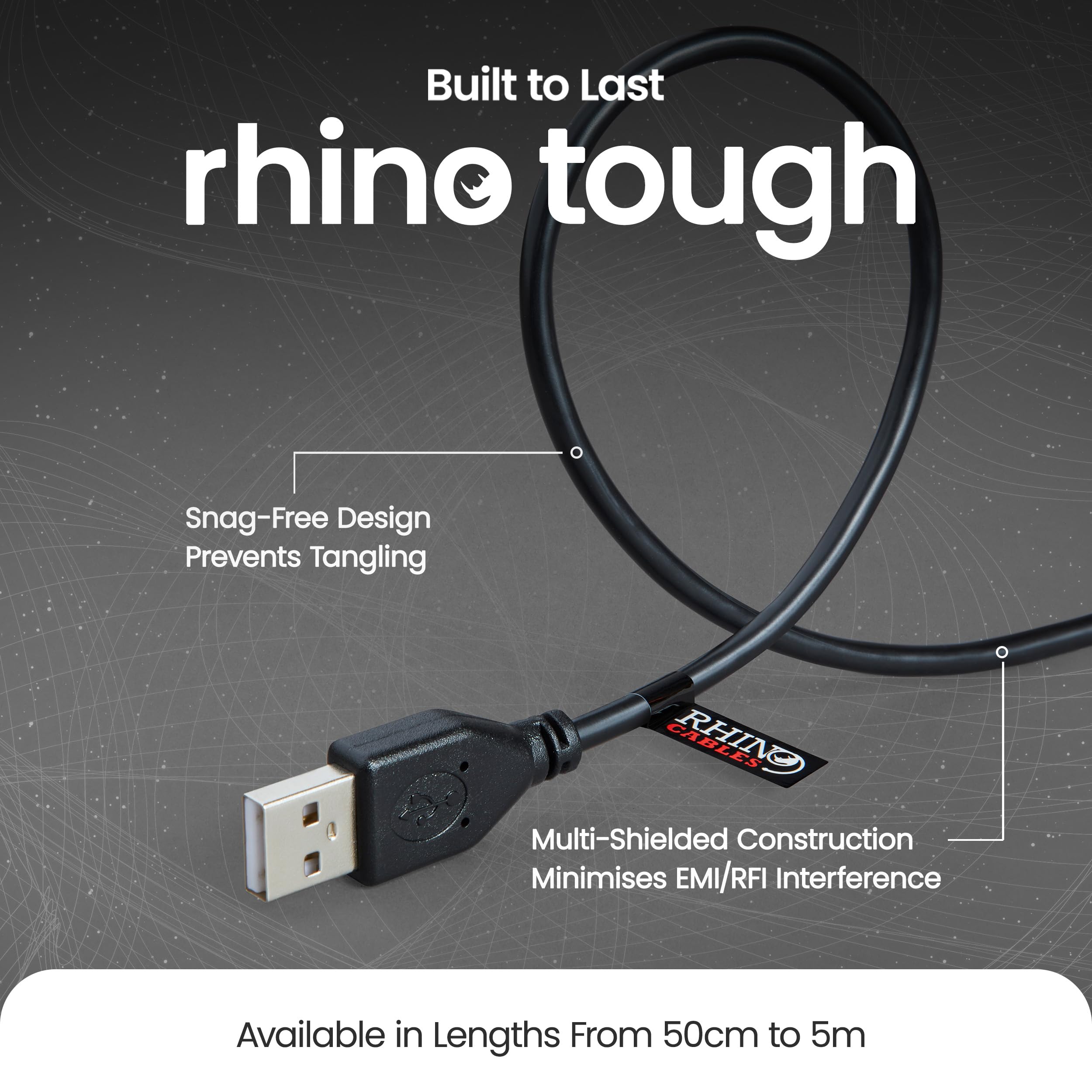 Rhinocables USB 2.0 A Male to Male Cable - High Speed Durable USB A to USB A Cord | 480Mbps Data Transfer, Universal Compatibility for Printers, Keyboards, Scanners, Hard Drives, Cameras | Perfect for Home Office, Gaming Setup & Computer Accessories (1.8m/6ft, Single Pack)