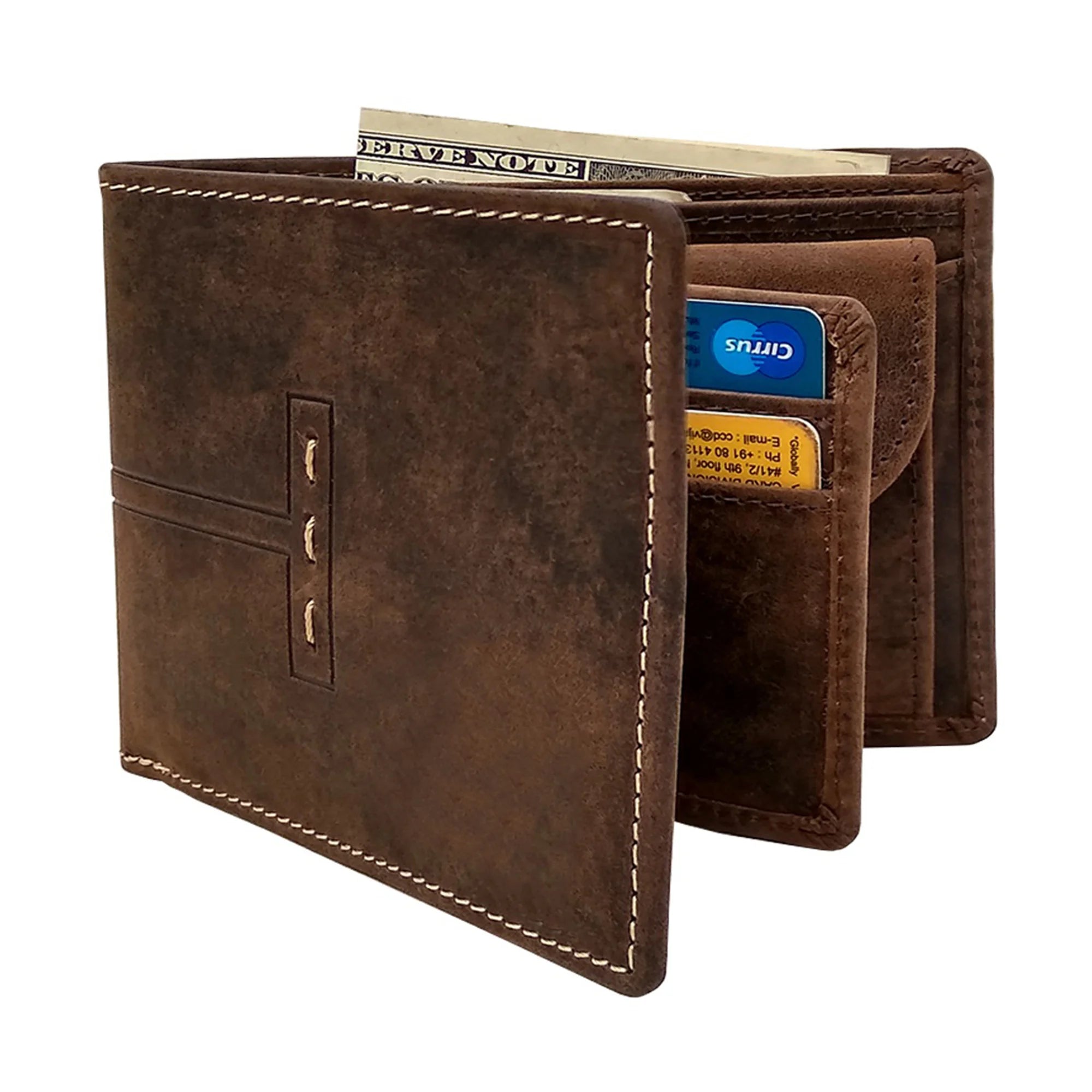 Premium Genuine Leather Bifold Wallet for Men - RFID Blocking Protection with Multiple Credit Card Slots & Coin Pocket - Classic Brown Wallet for Everyday Use, Business, Travel & Gifts