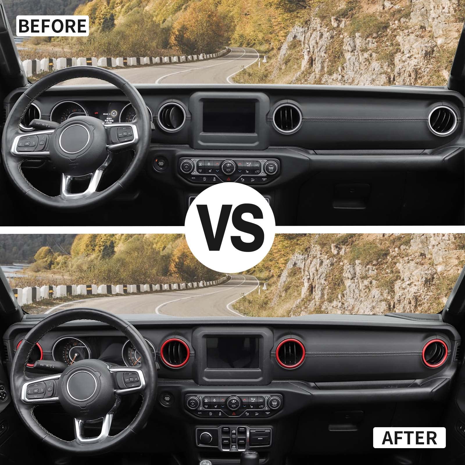 Jeep JL Dash Air Vent Trim - Red Aluminum Alloy AC Vent Outlet Bezel for 2018-2023 Jeep Wrangler JL/JLU & Gladiator JT | Interior Accessories Upgrade for Off-Road & Daily Driving