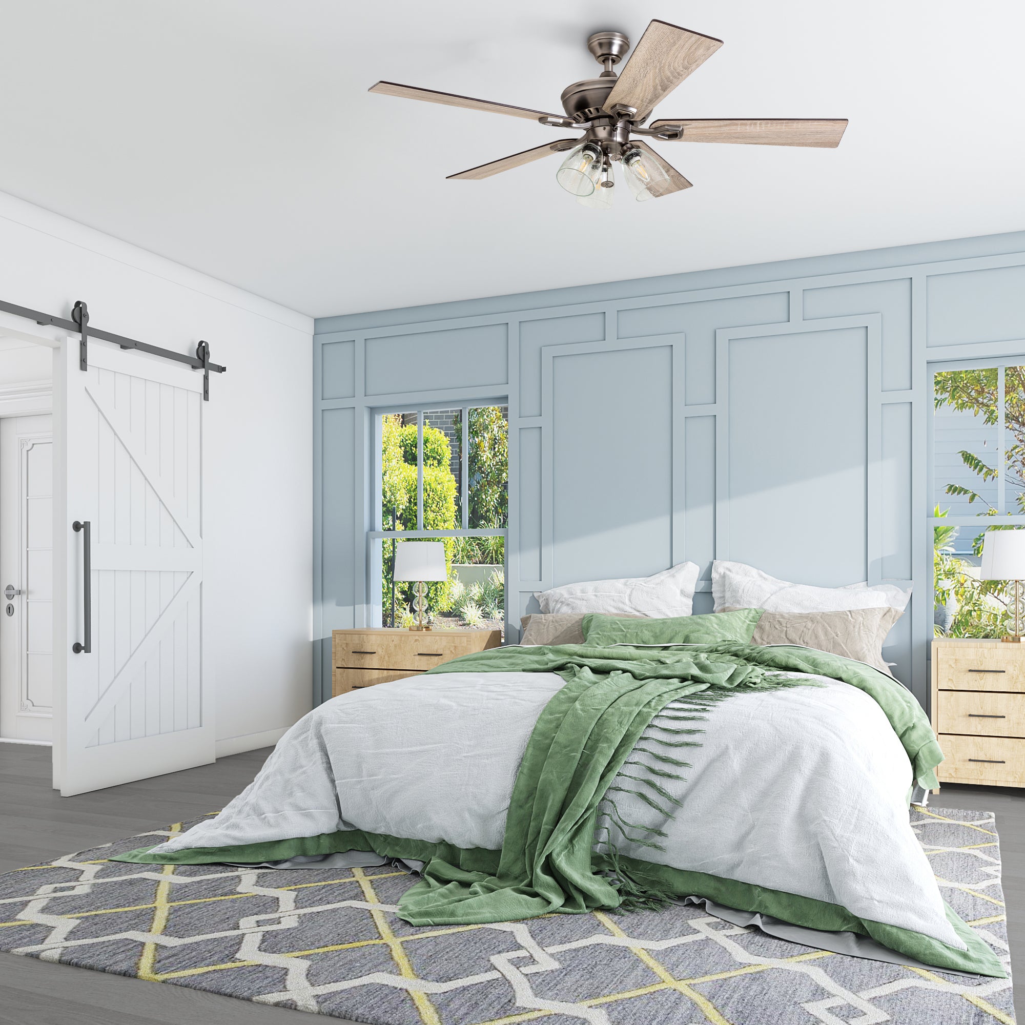 52 Inch Glenmont Antique Pewter Ceiling Fan with Pull Chain - Perfect for Living Room, Bedroom, and Outdoor Patio Cooling