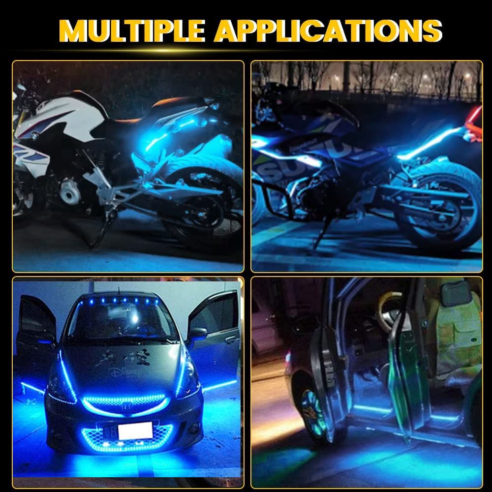 YSY 30CM 5050 12 SMD Flexible LED Strip Lights - Waterproof Car Underbody Lights for Motorcycles, Boats, Interior & Exterior Decor with 3M Tape (DC-12V, Ice Blue, Pack of 8) - Perfect for Vehicle Customization, Home Accent Lighting & Marine Applications
