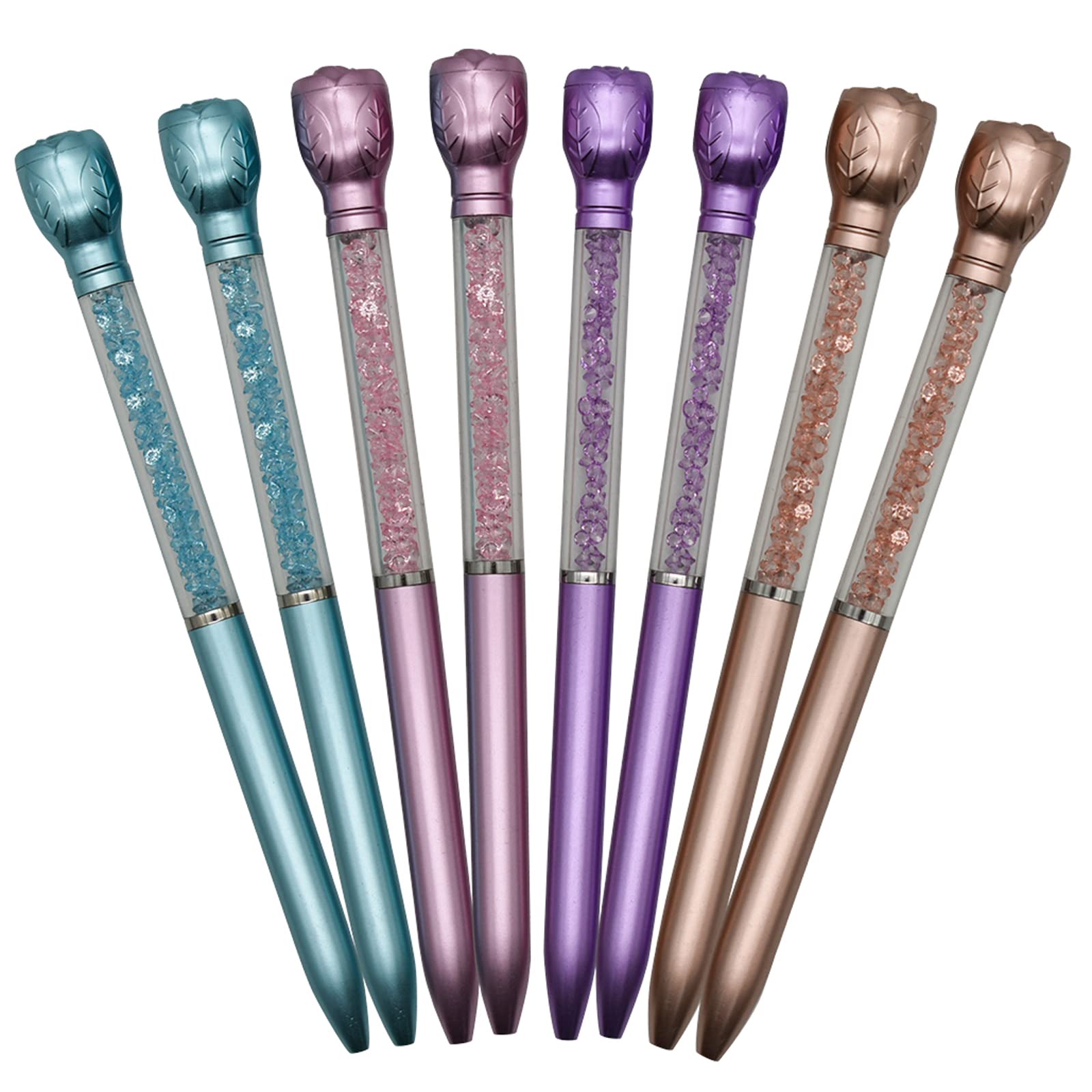 12-Pack Retractable Rose Flower Ballpoint Pens with Crystal Quicksand Design - Smooth Black Ink for School, Office, Wedding & Party Favors - Elegant Writing Gift for Women & Students