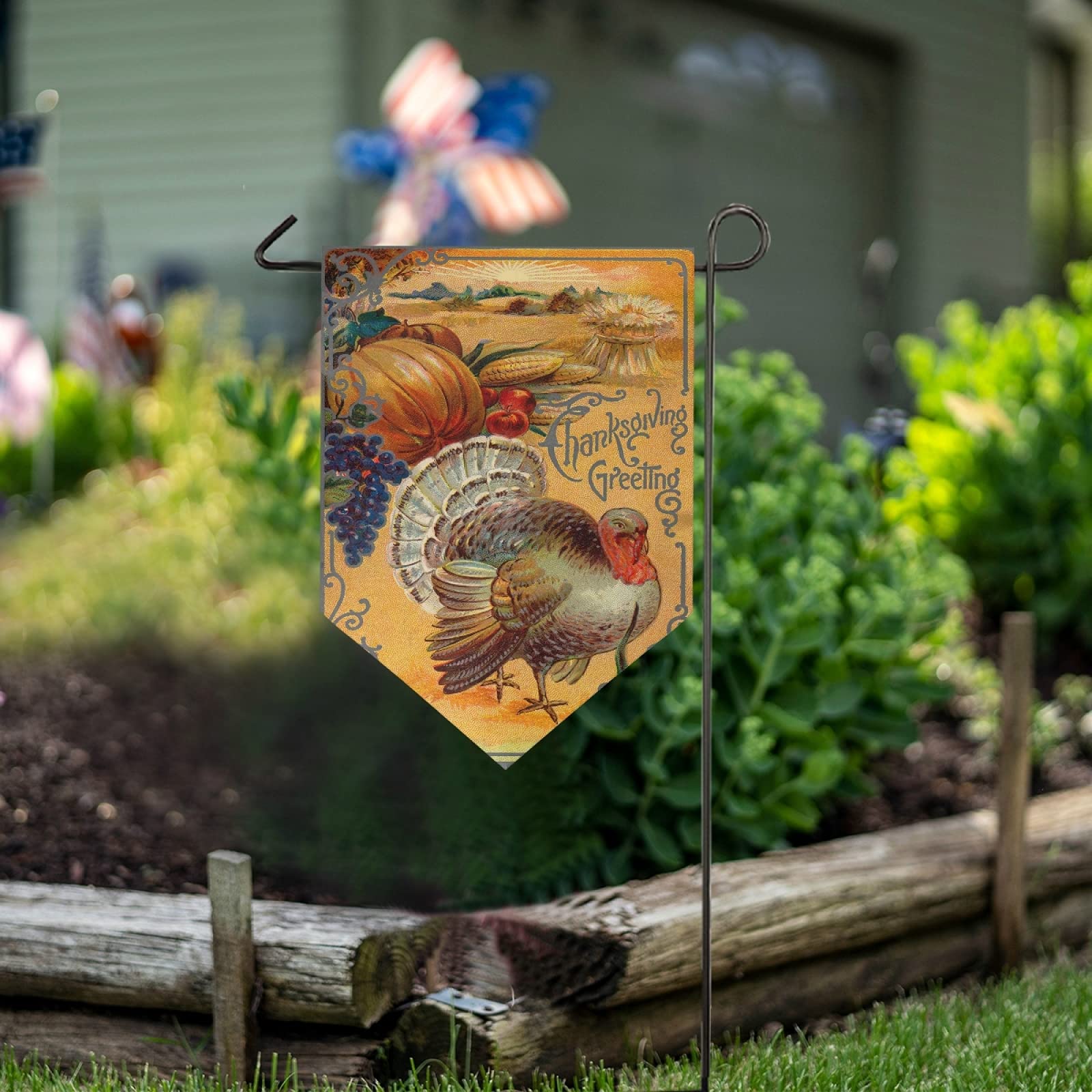 Double-Sided Thanksgiving Blond Turkey Pumpkin House Flag - 28