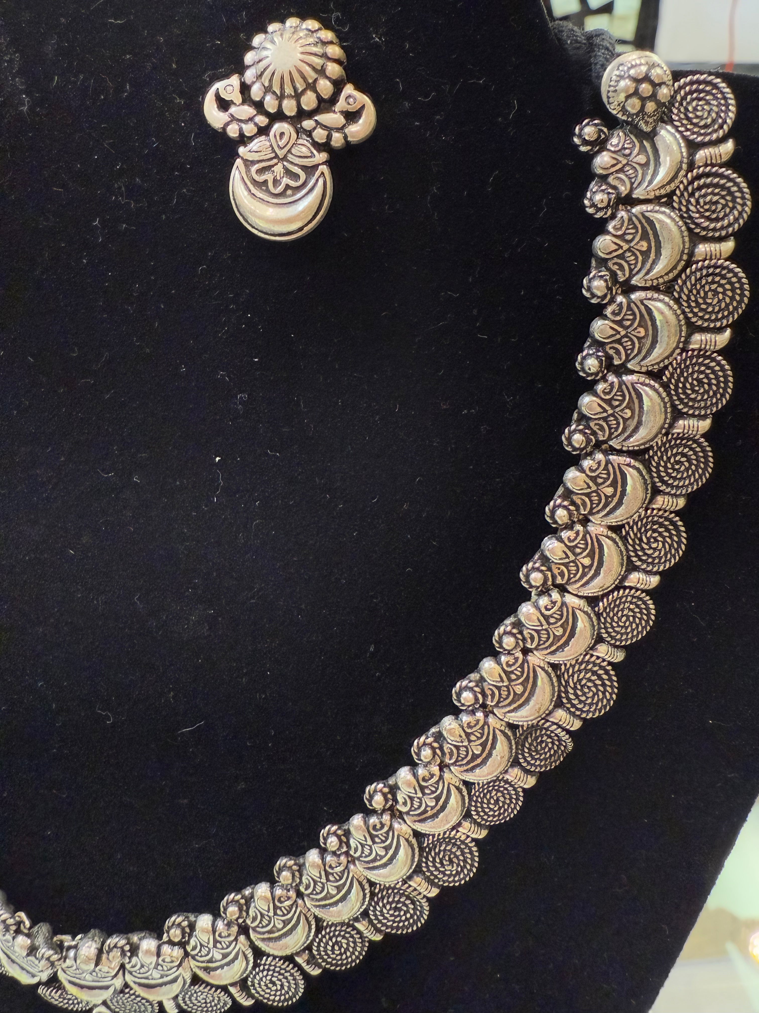 Antique Silver Oxidized Necklace and Earring Set for Women - Elegant Vintage Jewelry Gift for Parties, Weddings & Special Occasions