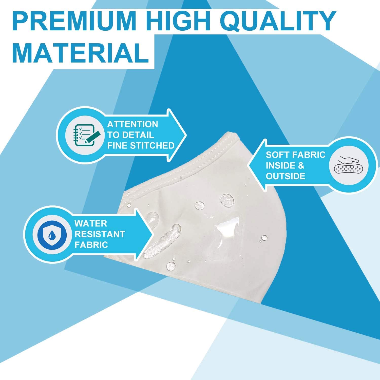 Super Soft Water Resistant Face Mask with 2 Sewn-in Filters & 4-Layer Protection - Washable Reusable Face Cover for Men, Women & Kids (10-Pack, White Medium) - Perfect for Daily Commute, Travel & Public Safety