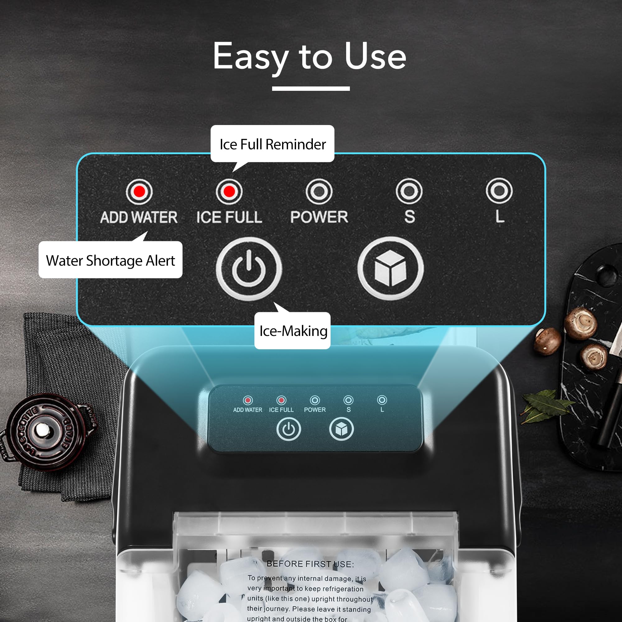 MAXEVE Portable Countertop Ice Maker Machine - 34LBs/24H Fast Ice Production, 2 Bullet Ice Sizes, Makes 9 Cubes in 6 Minutes, Self-Cleaning with Ice Basket & Scoop - Perfect for Home, Office, Bar, RV & Outdoor Parties (Silver)