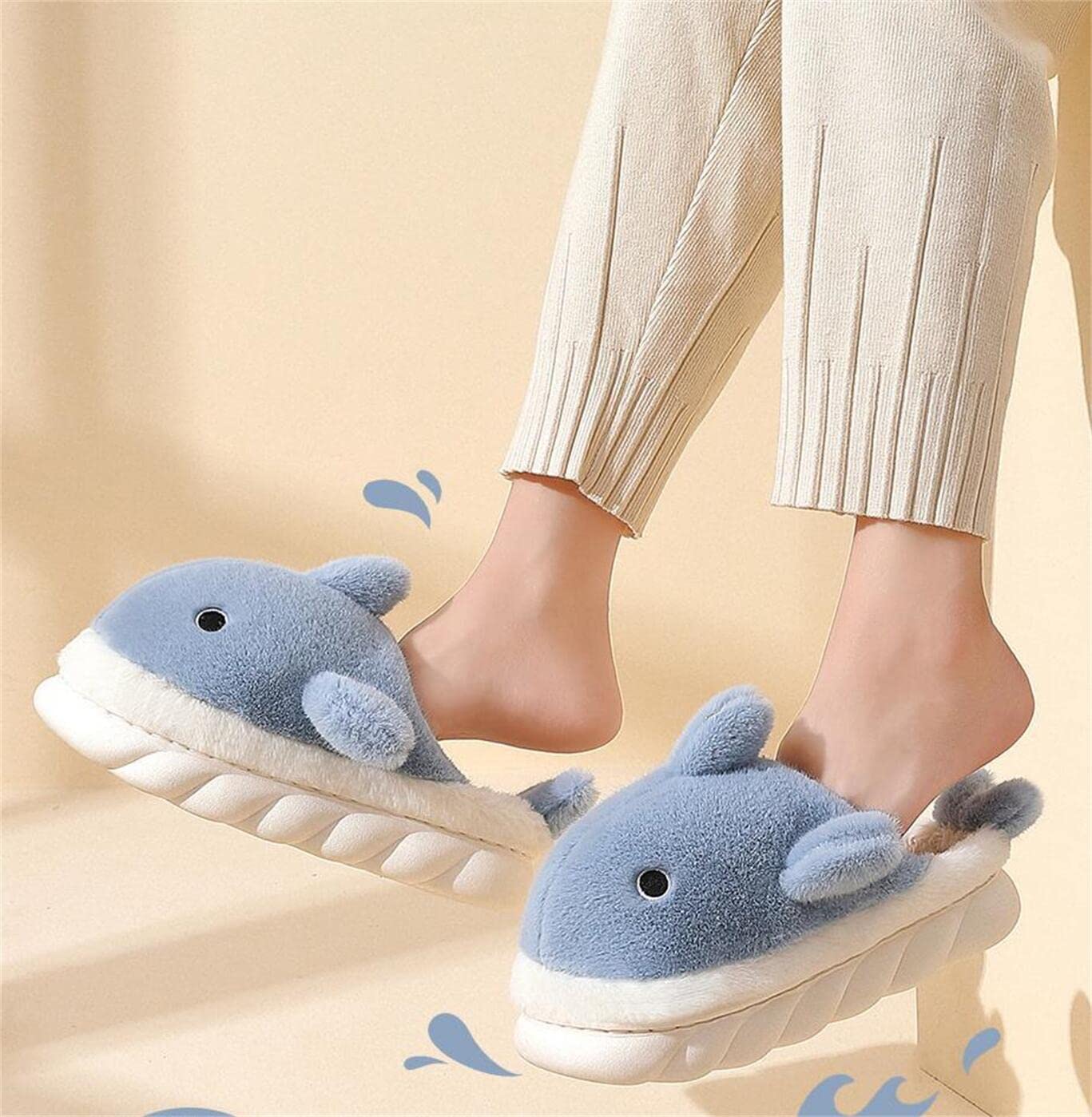 Soft Plush Shark Slippers for Men & Women - Cozy Winter Indoor/Outdoor House Shoes with Thick Sole | Warm Animal Cartoon Slippers for Home, Office & Travel