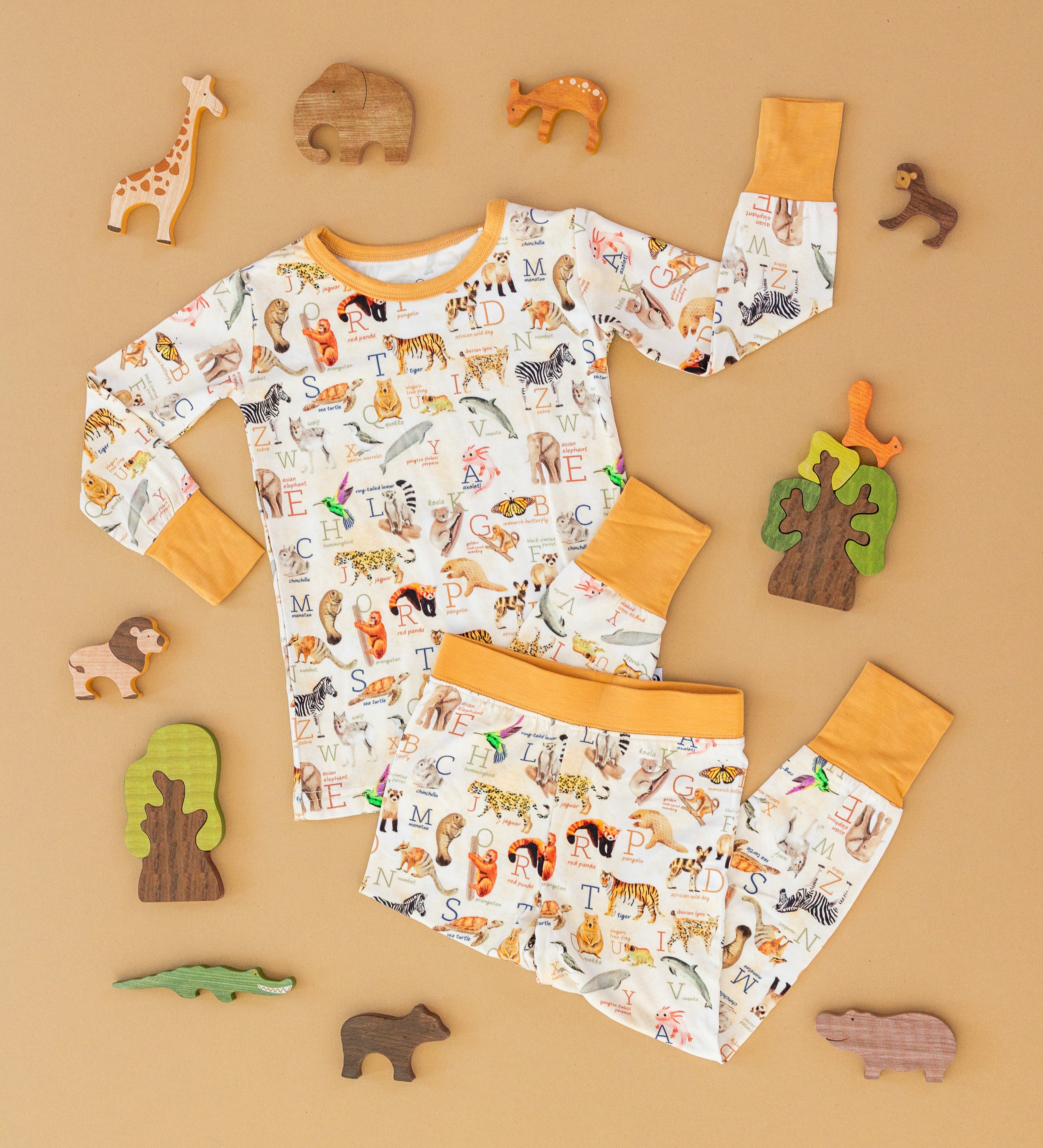 Endangered Animals Alphabet Two Piece Pajama Set for Women - Soft Cotton Sleepwear with A-Z Animal Print for Kids & Adults - Perfect for Bedtime, Lounging & Family Matching Outfits