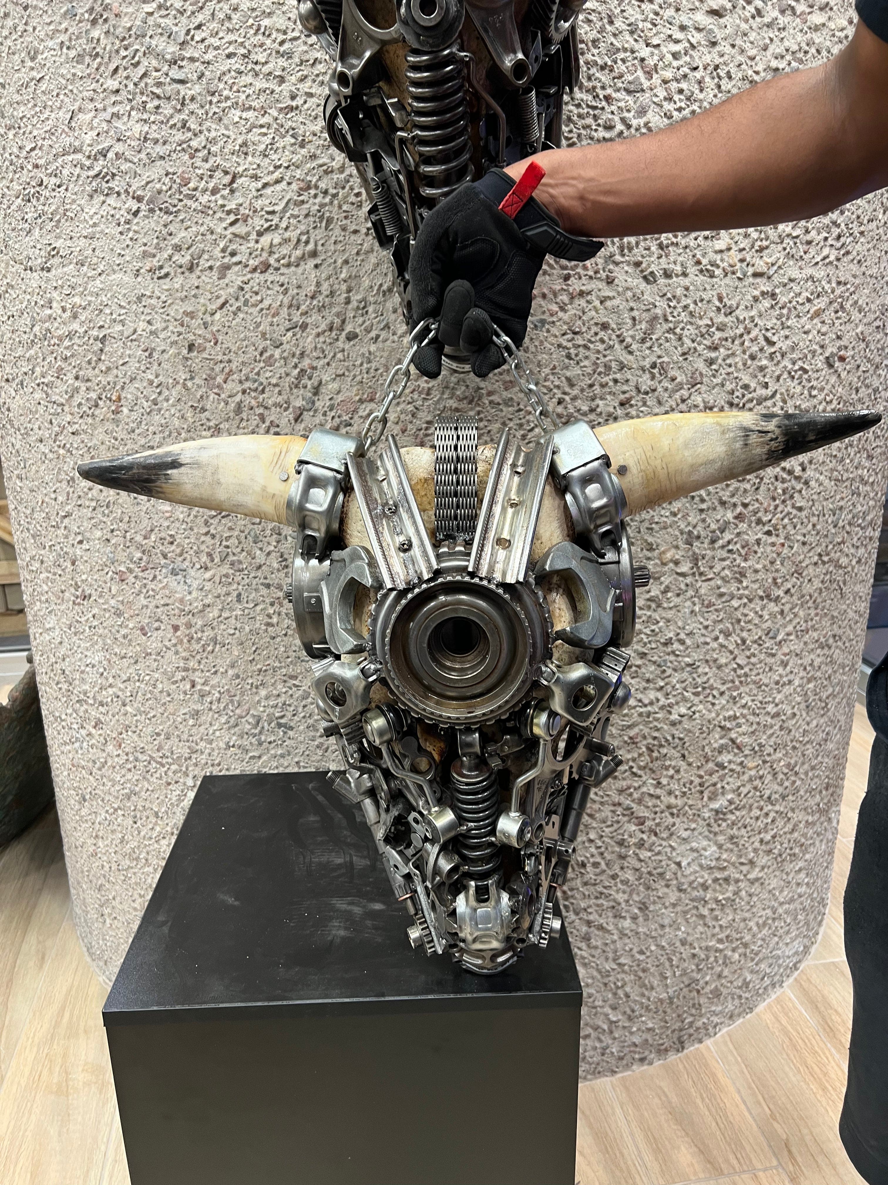 Bull Skull Recycled Metal Wall Art Sculpture - Western Home Decor for Living Room, Bar & Ranch Style Interior Design