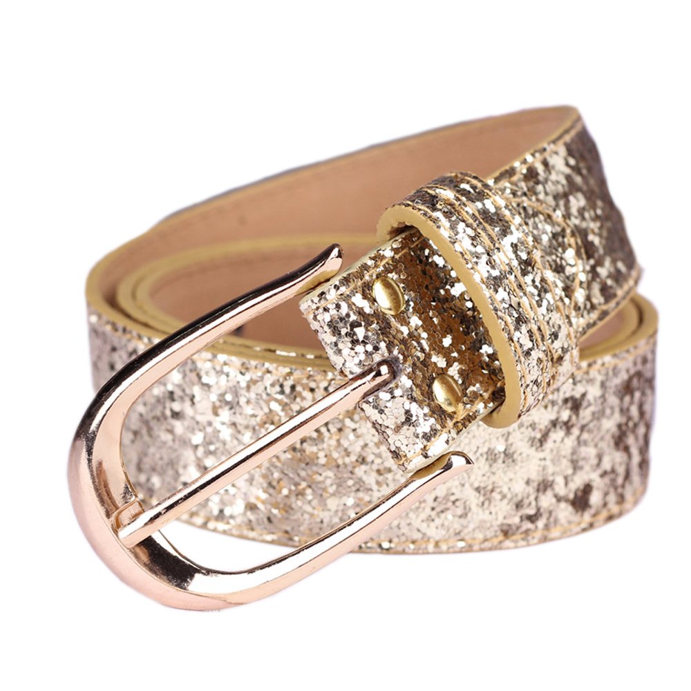 Sequin Studded Women's Leather Belts for Jeans with Gold Buckle - Fashion Waist Belt for Women, Stylish Accessory for Denim, Pants & Dresses | Perfect for Casual Outfits, Parties & Special Occasions