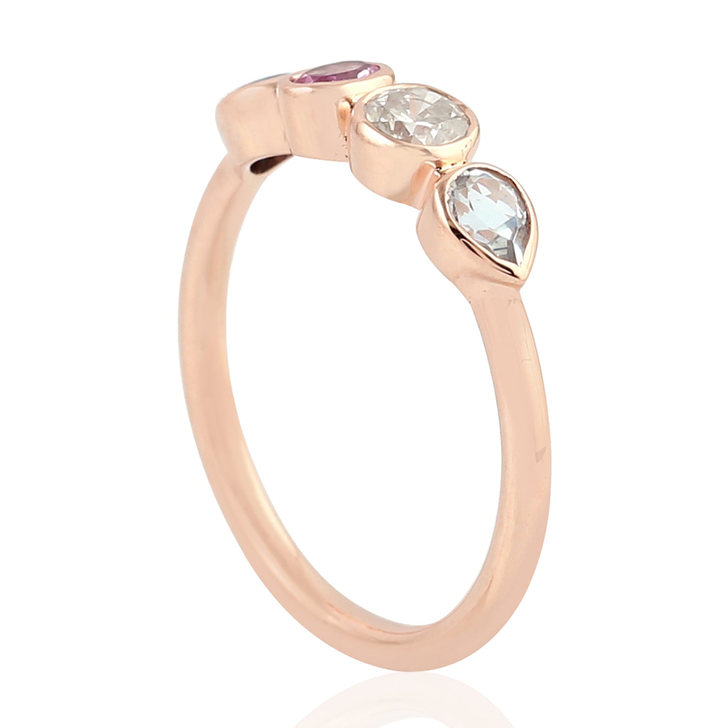 14K Rose Gold Blue Topaz Aquamarine Pink Sapphire Gemstone Ring - Elegant Jewelry for Weddings, Anniversaries & Special Occasions